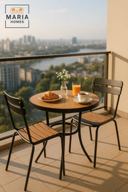 Modern Round Dining Table 70x70x75 | Wood Top Metal Frame | Outdoor Caf≈Ω Patio Furniture
