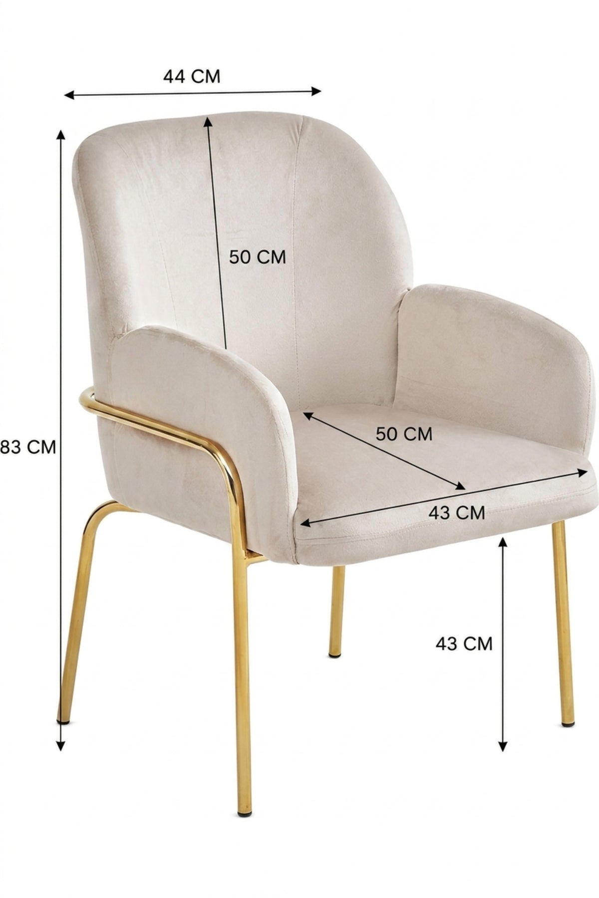Beige Velvet Accent Chair with Gold Metal Legs √ê Modern Upholstered Armchair for Dining Room, Living Room, Bedroom & Lounge