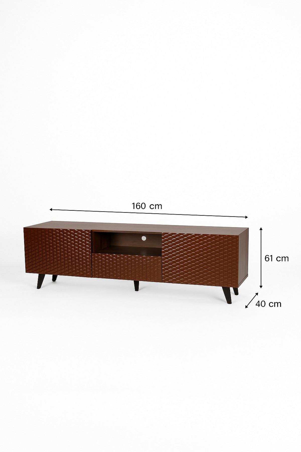 Brown Wooden TV Stand 160_40_61 cm Ð Modern Textured Design TV Unit with Storage Cabinets