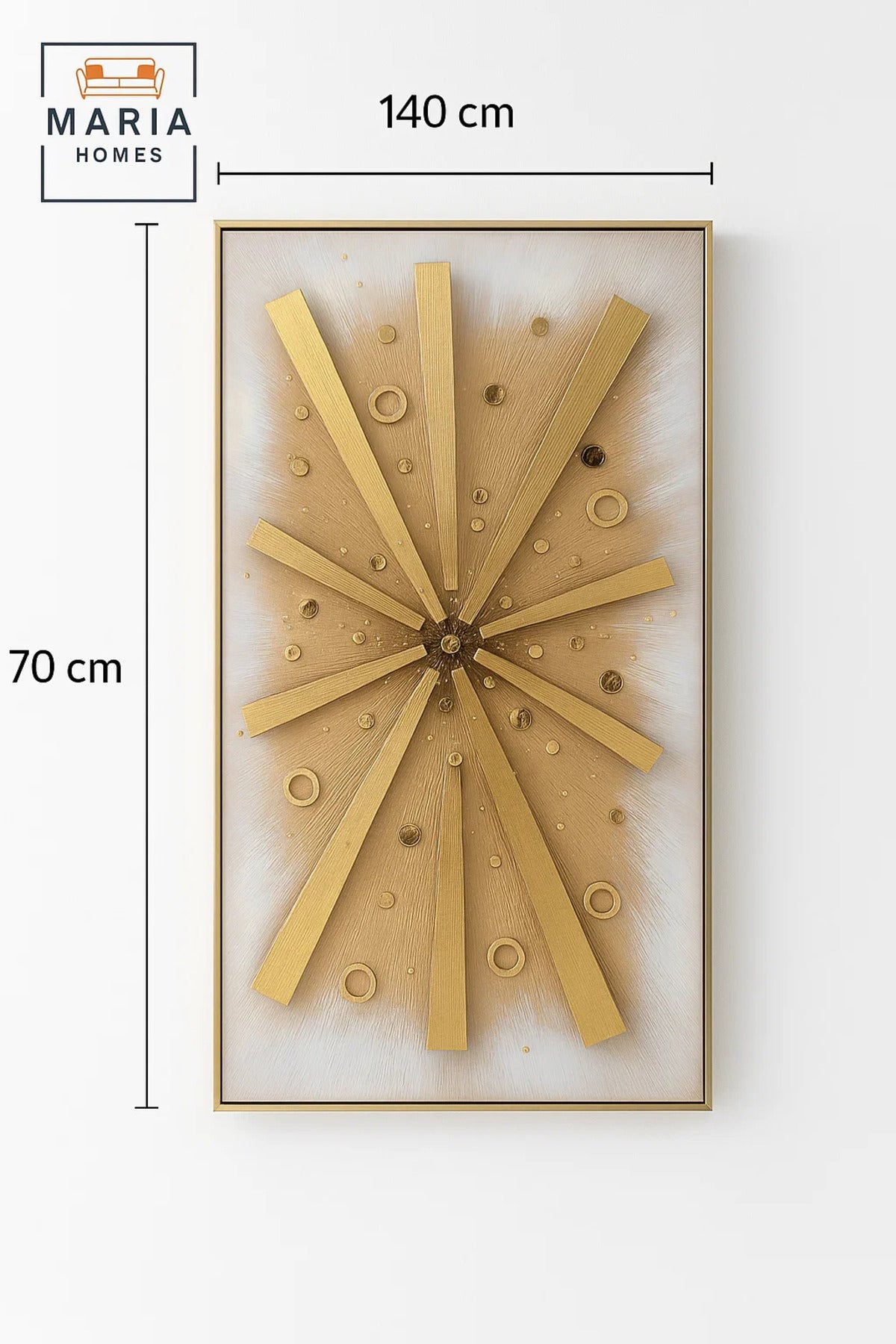 Luxury Gold Burst Wall Art – Modern 3D Metallic Decor for Living Room, Bedroom & Office - 70*140CM