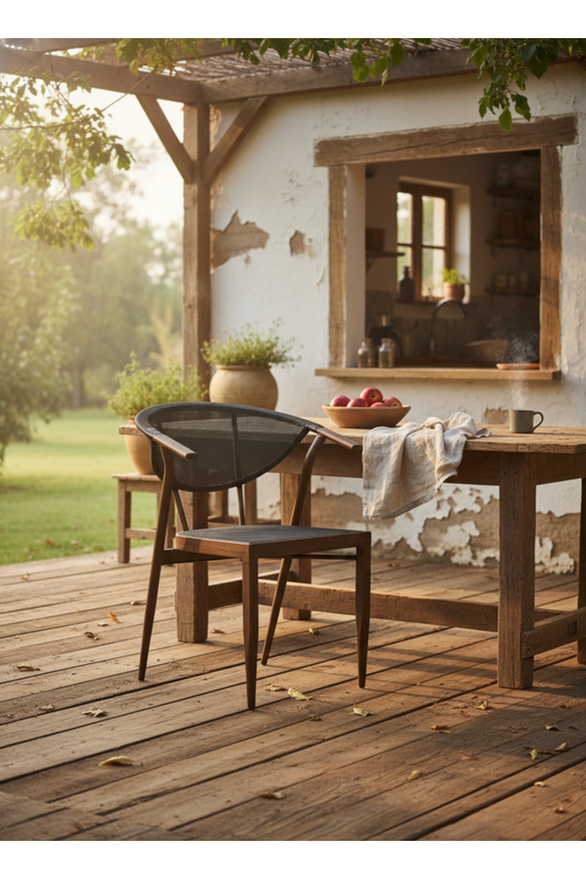 Coffee Modern Dining Chair with Mesh Back and Armrests coffee modern dining Garden