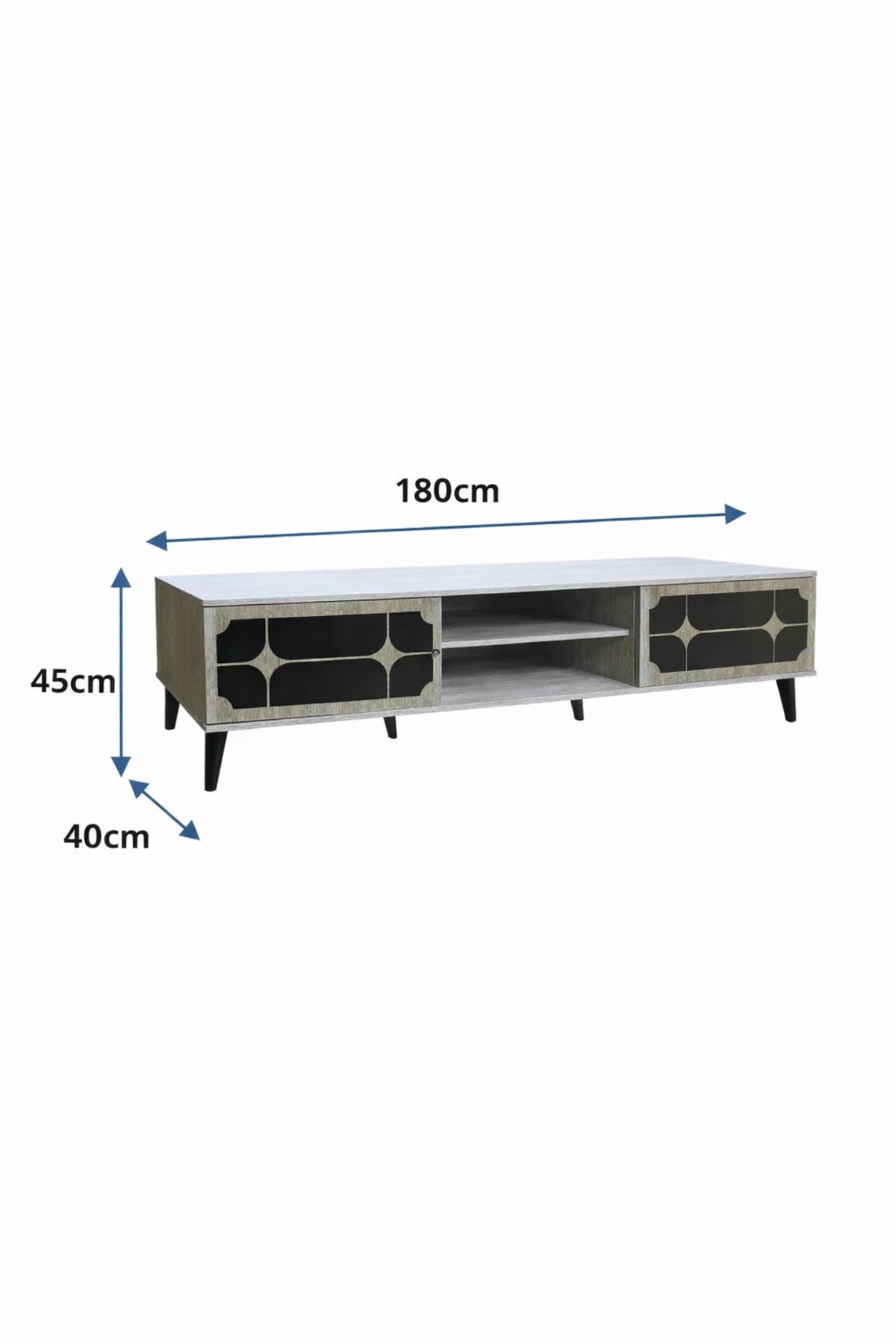 Modern 180cm TV Unit Entertainment Center Beige Wood Black Geometric Storage for Living Room Style
