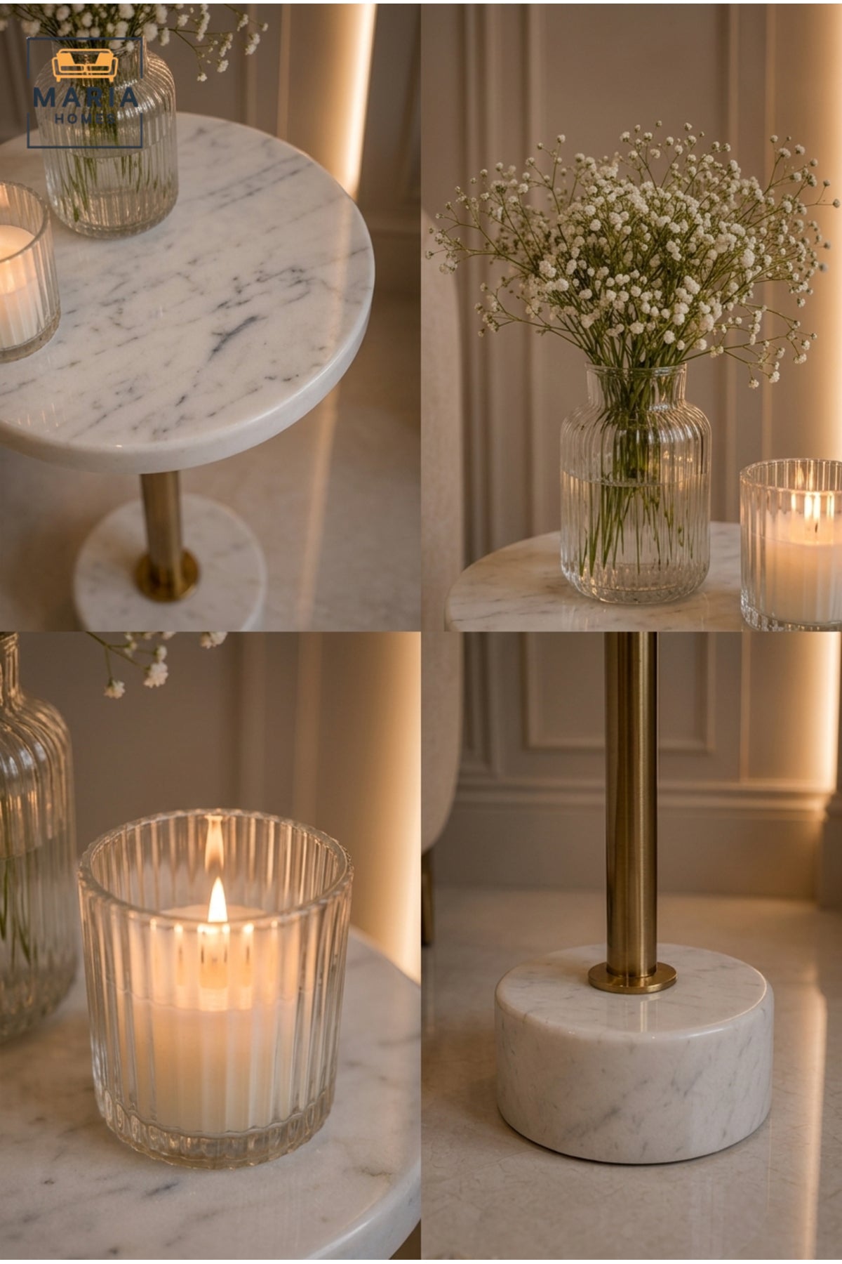 Luxury Marble Side Table Gold Accent Table Round End Table for Living Room Bedroom