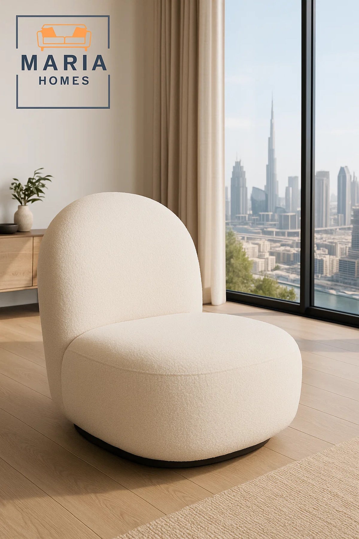 Contemporary White Swivel Lounge Chair Ð BouclŽ Fabric Accent Seating