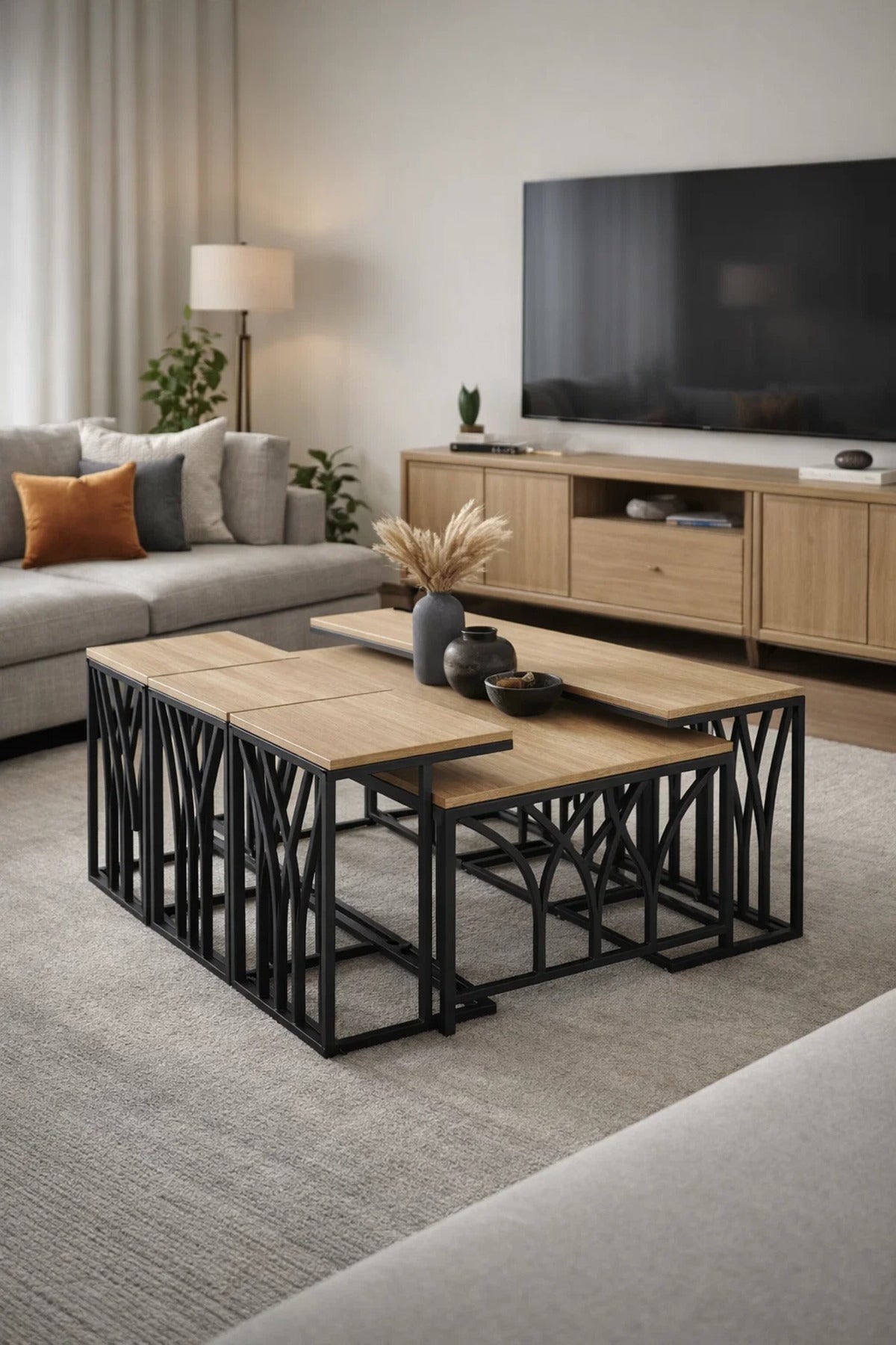Modern Wood Coffee Table Set with 6 Side Tables 130 _ 70 45 cm modern wood coffee