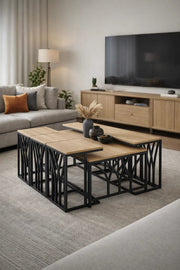 Modern Wood Coffee Table Set with 6 Side Tables 130 _ 70 45 cm modern wood coffee