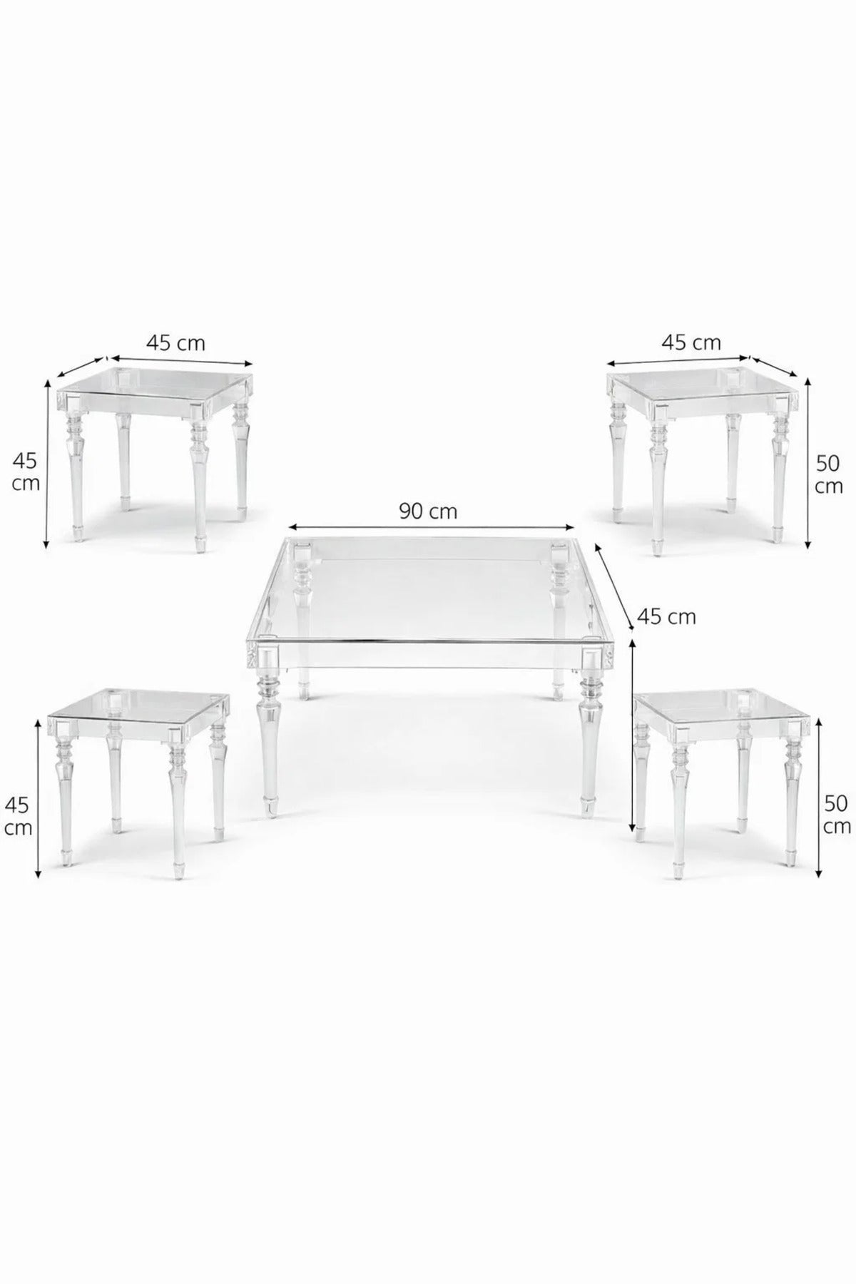 Elegant Transparent Acrylic Living Room Set 5-Piece Square Coffee Table with 4 End Tables