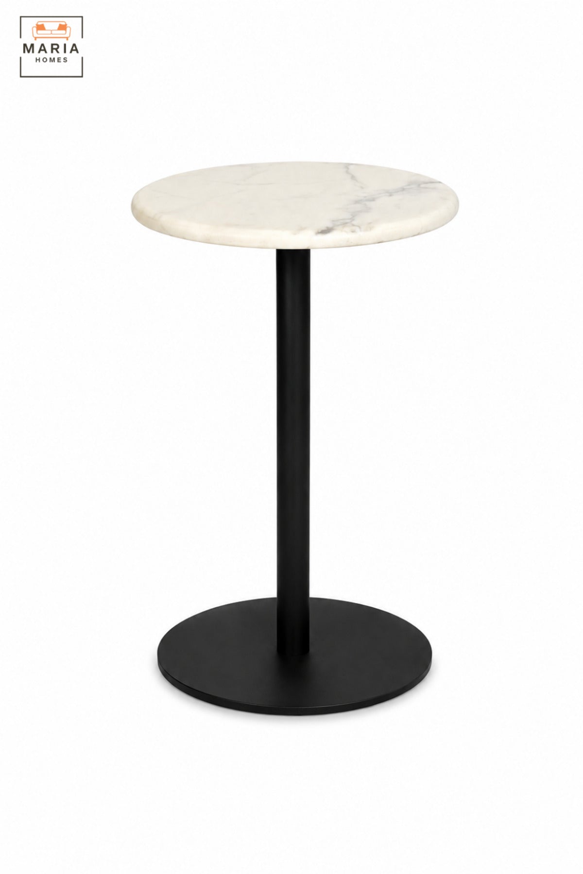 Modern Round Café Table with White Top, Black Pedestal Base & Minimalist Design, Bistro Table for Coffee Shop Restaurant Dining Area, 60 x 35 CM