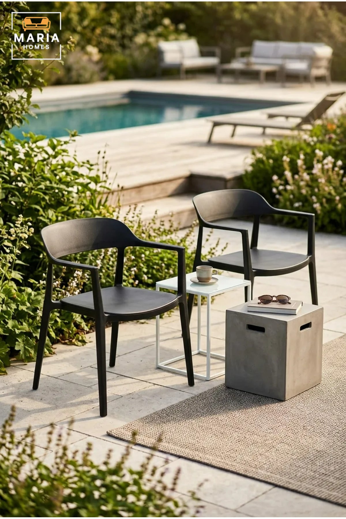 Modern Black Outdoor Armchair – Stackable Patio Chair for Garden, Balcony, Café & Outdoor Dining