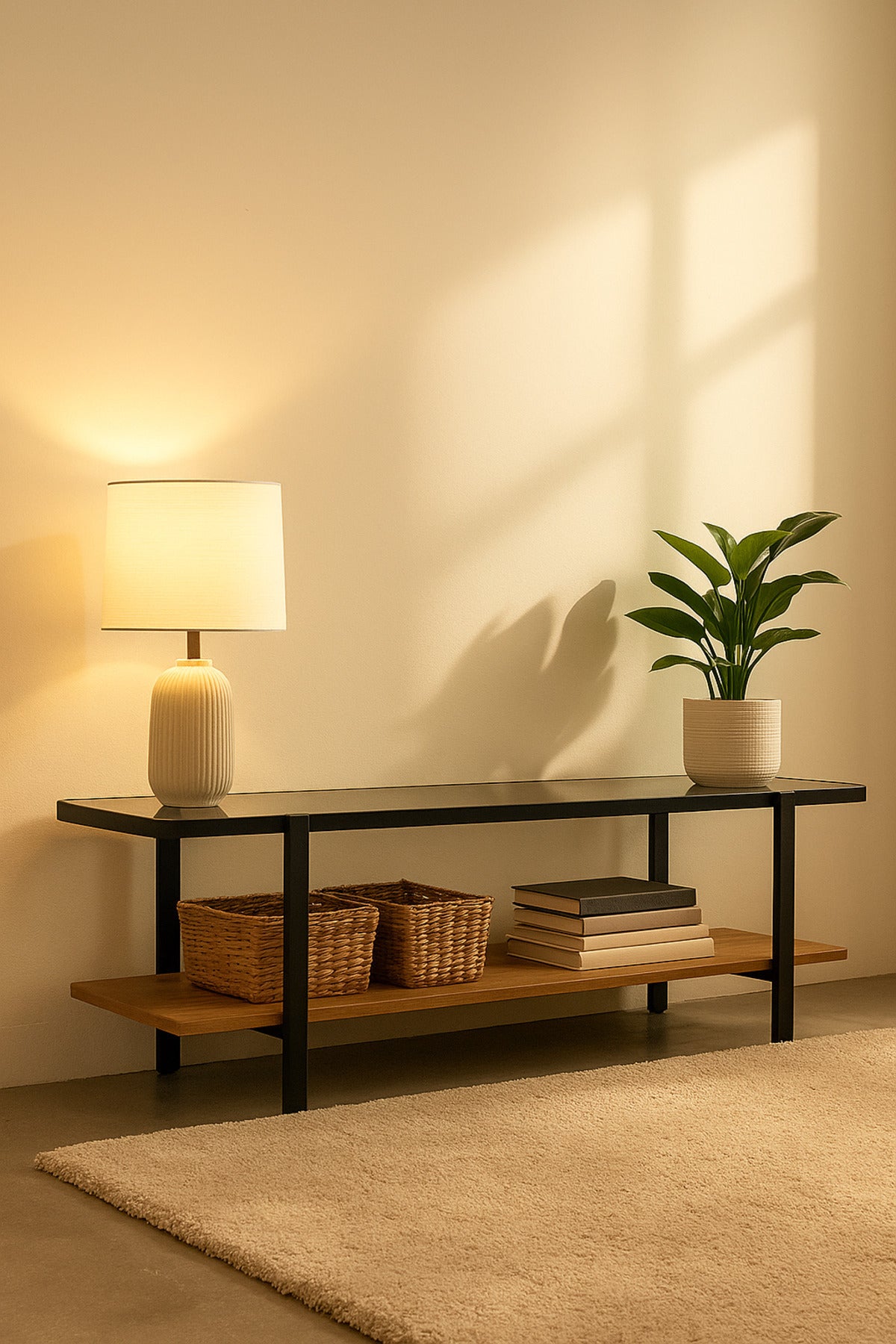 Modern Glass Top TV Stand with Storage Shelf Ð 180_40_50 cm