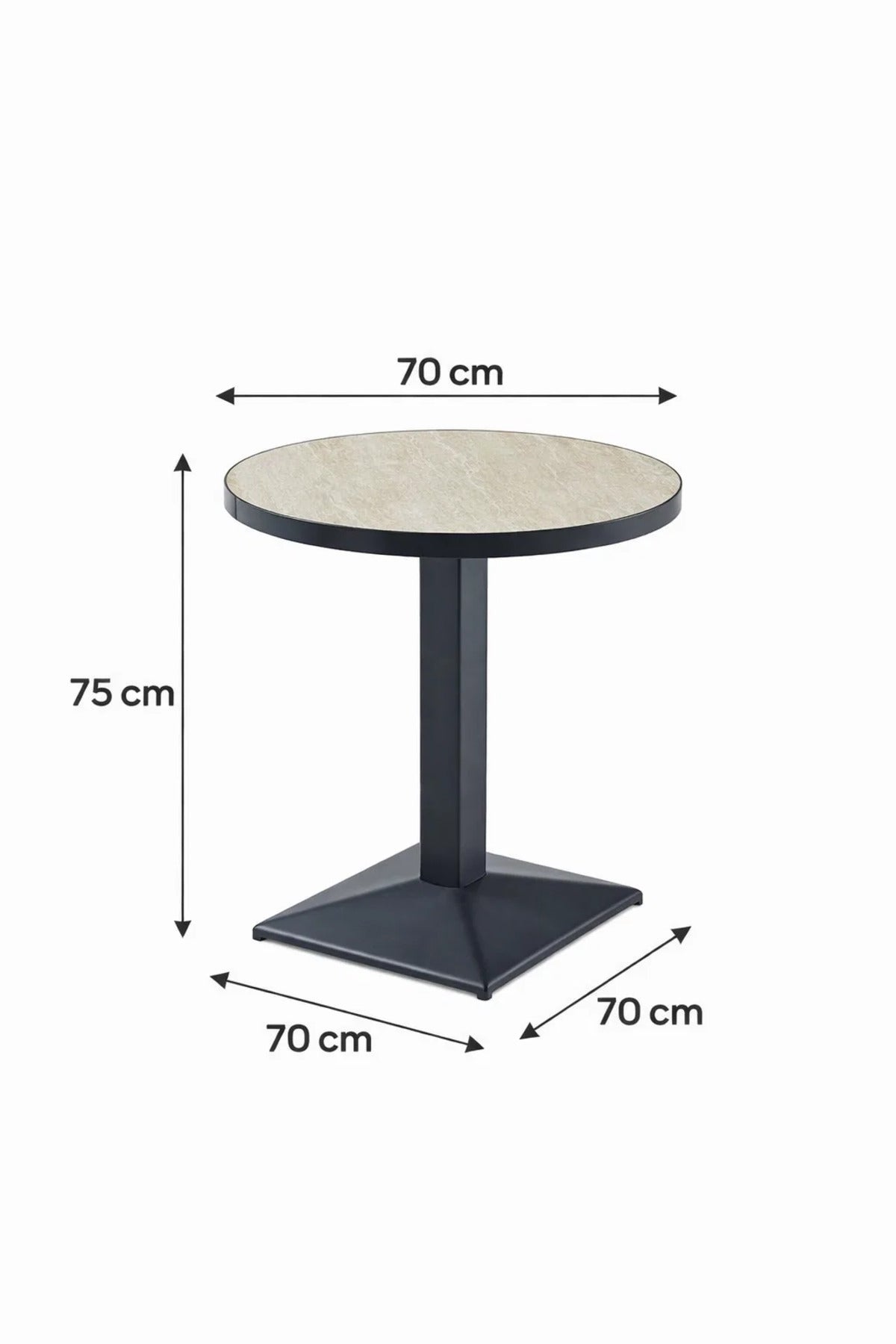 Modern Beige Melamine Round Dining Table Black Metal Pedestal Base 70cm for Cafe and Kitchen