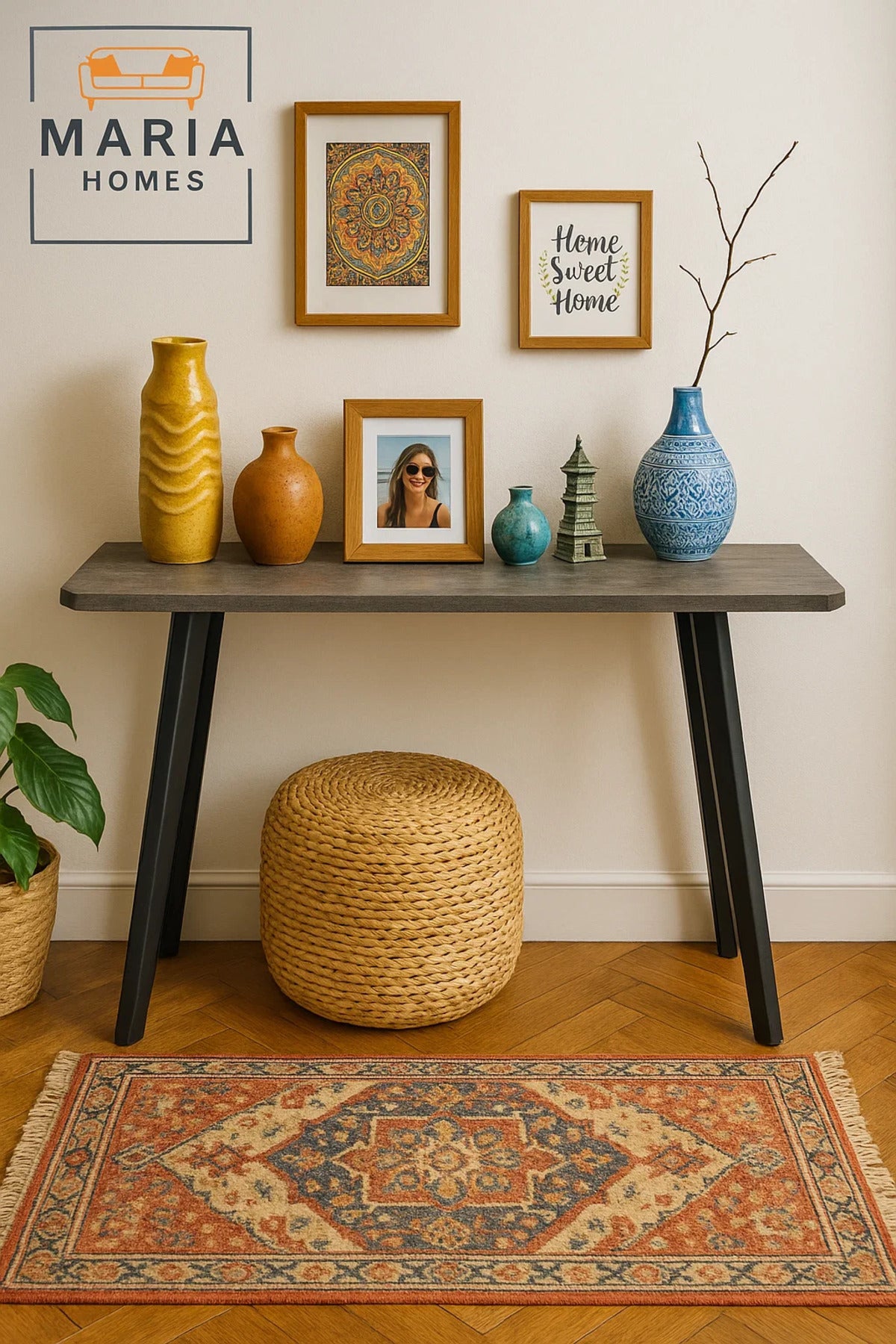 Industrial Grey Console Table with Angled Legs 120x80x35cm Ð Modern Entryway Hallway Table
