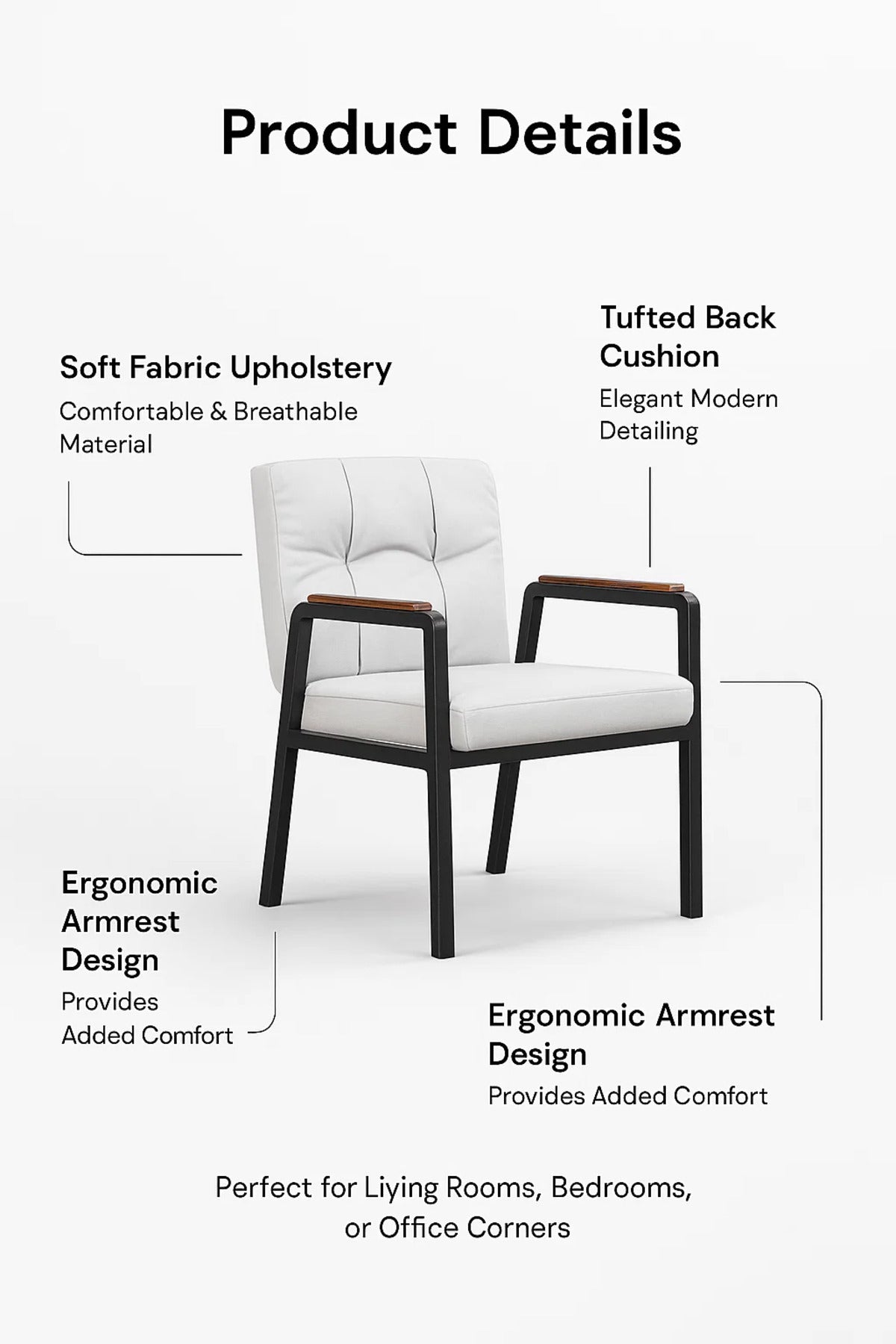Modern Light Grey Padded Lounge Chair with Metal Frame, Comfortable Armchair for Home & Office Use