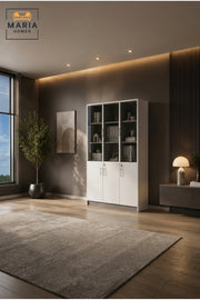 Modern Office Storage Cabinet with Glass Doors √ê Lockable Display & Filing Cabinet