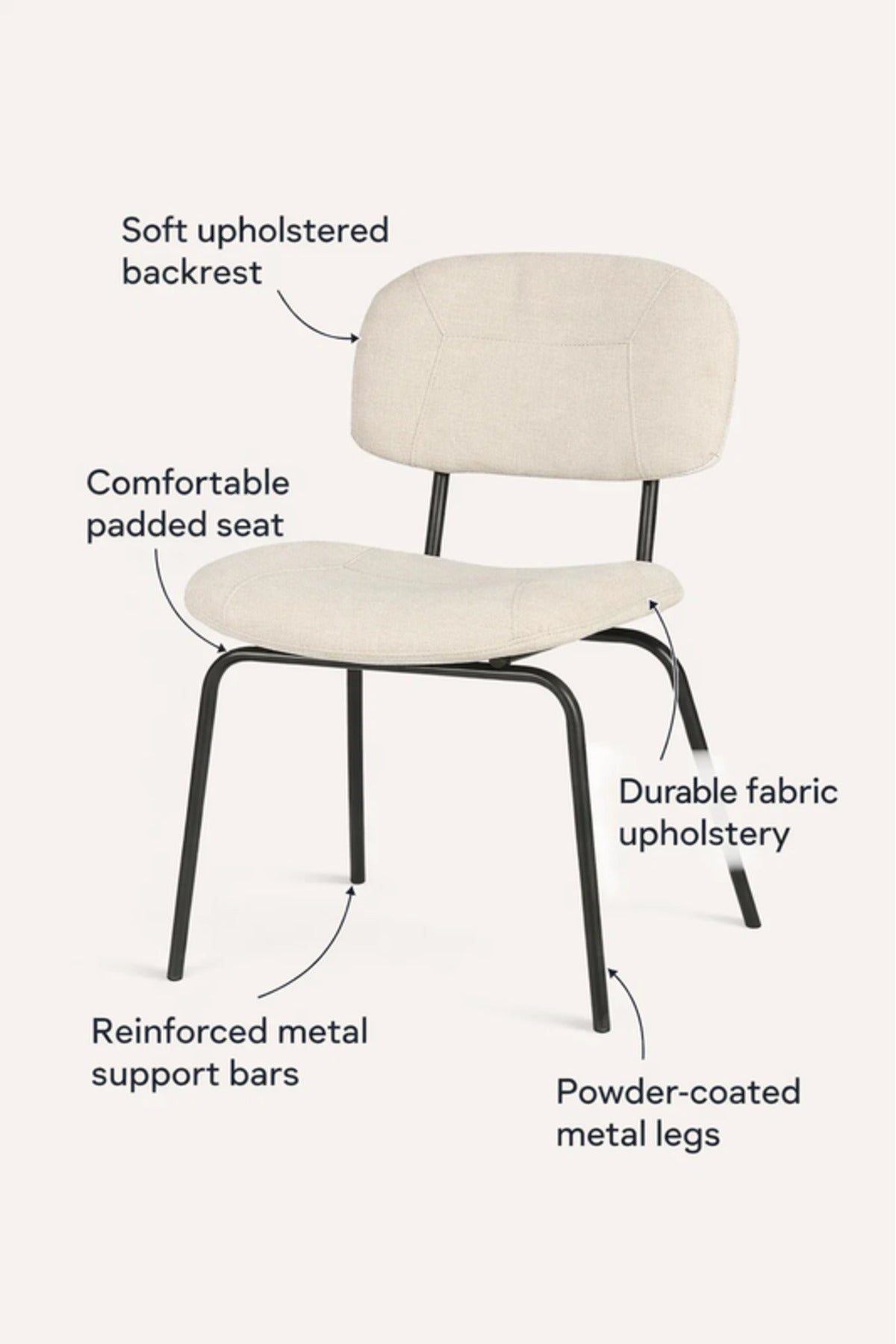 Modern Beige Dining Chair with Black Metal Legs Comfortable Dining Room Chair