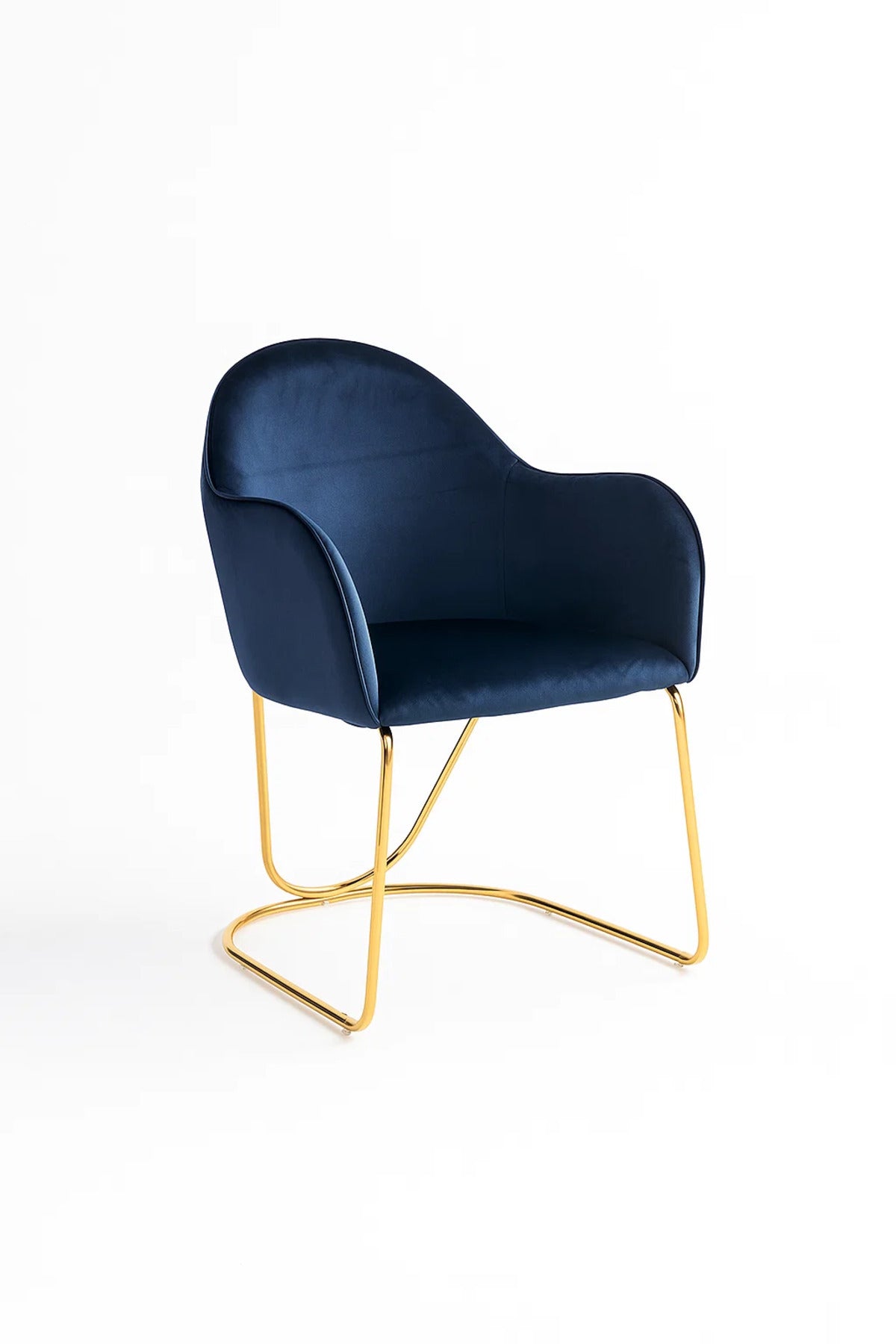 Luxury Velvet Accent Chair with Gold Metal Legs, Modern Navy Blue Upholstered Dining & Office Chair