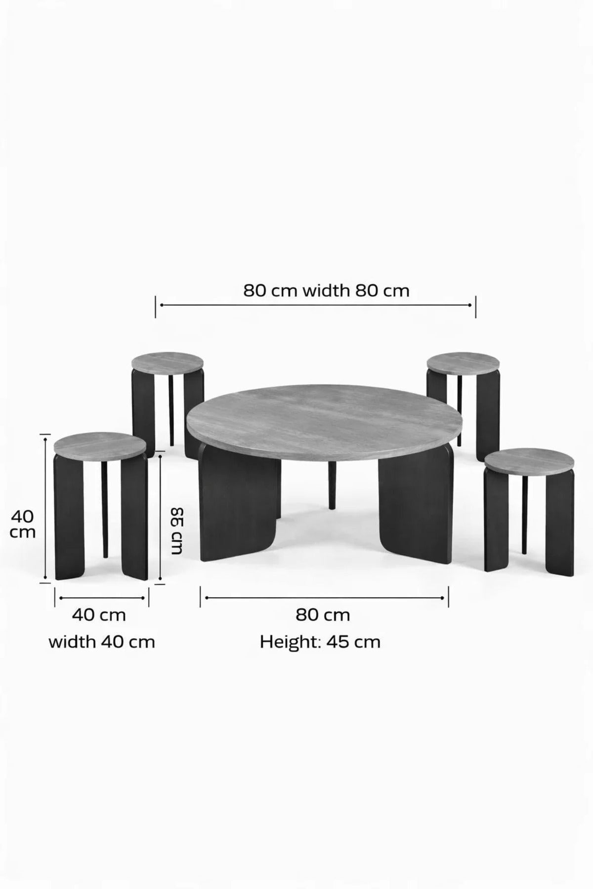 Luxury 5-Piece Nesting Coffee Table Set Grey Concrete Look Top Black Base Modern Living Room Decor