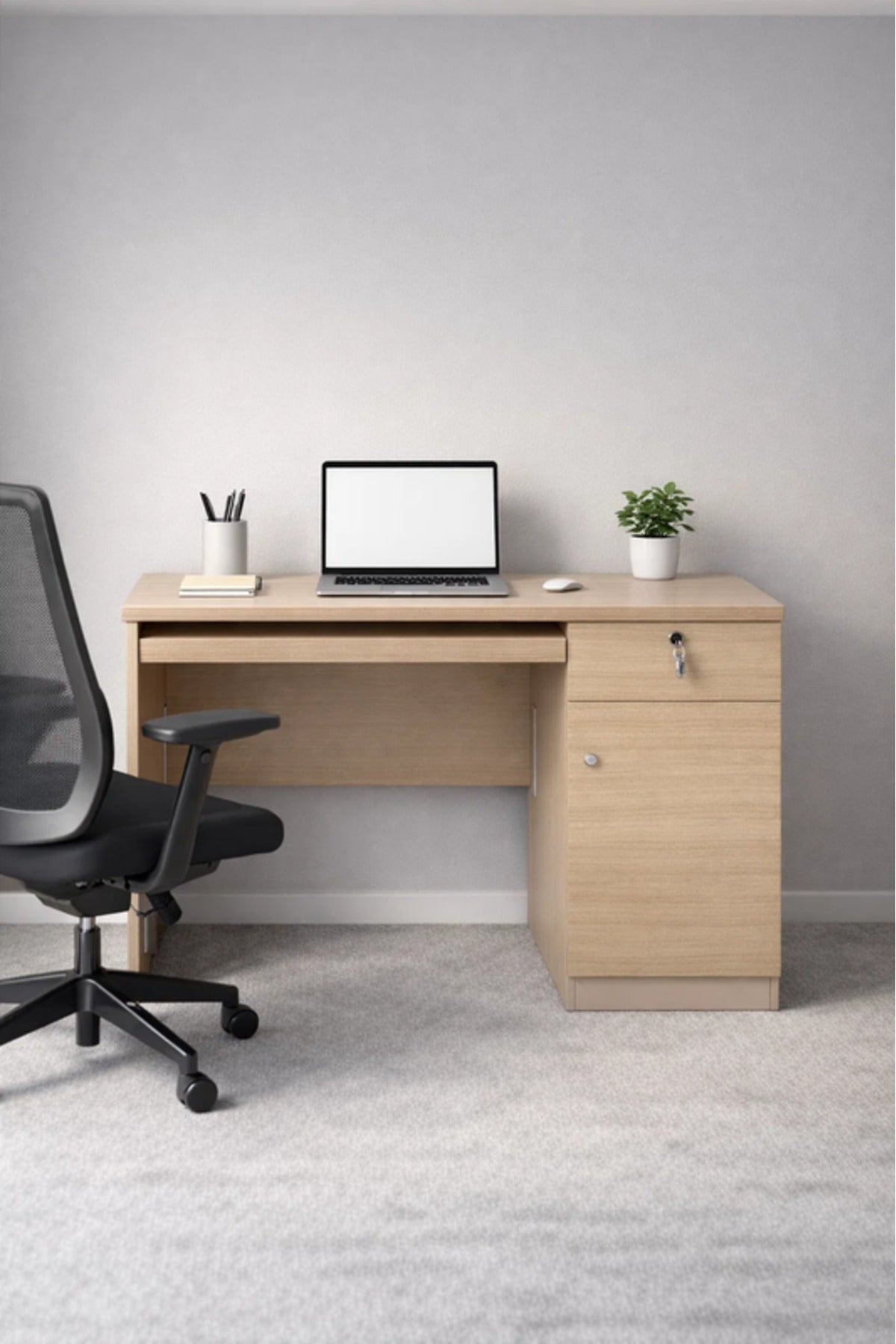 Compact Wood Office Desk with Drawer & Cable Management