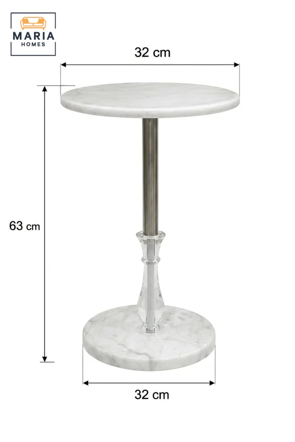 Modern Round Side Table with Marble-Effect Finish and Crystal Accent Base