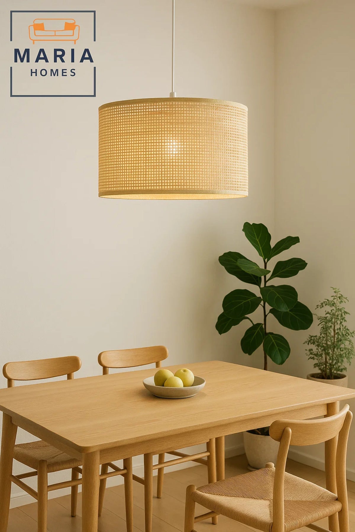 Natural Cane Woven Cylinder Pendant Light