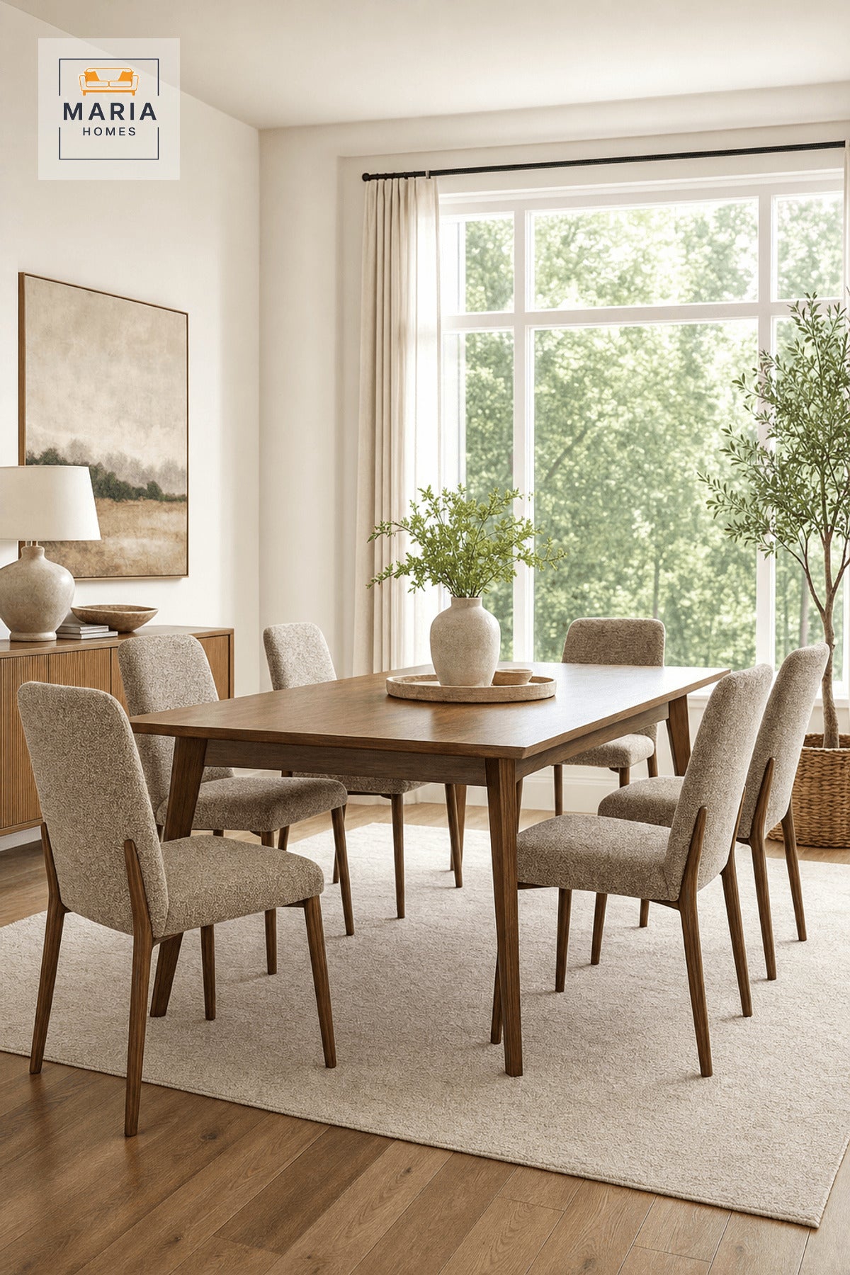 Brown Upholstered Dining Chair with Wood Print Legs for Home Dining Room Seating