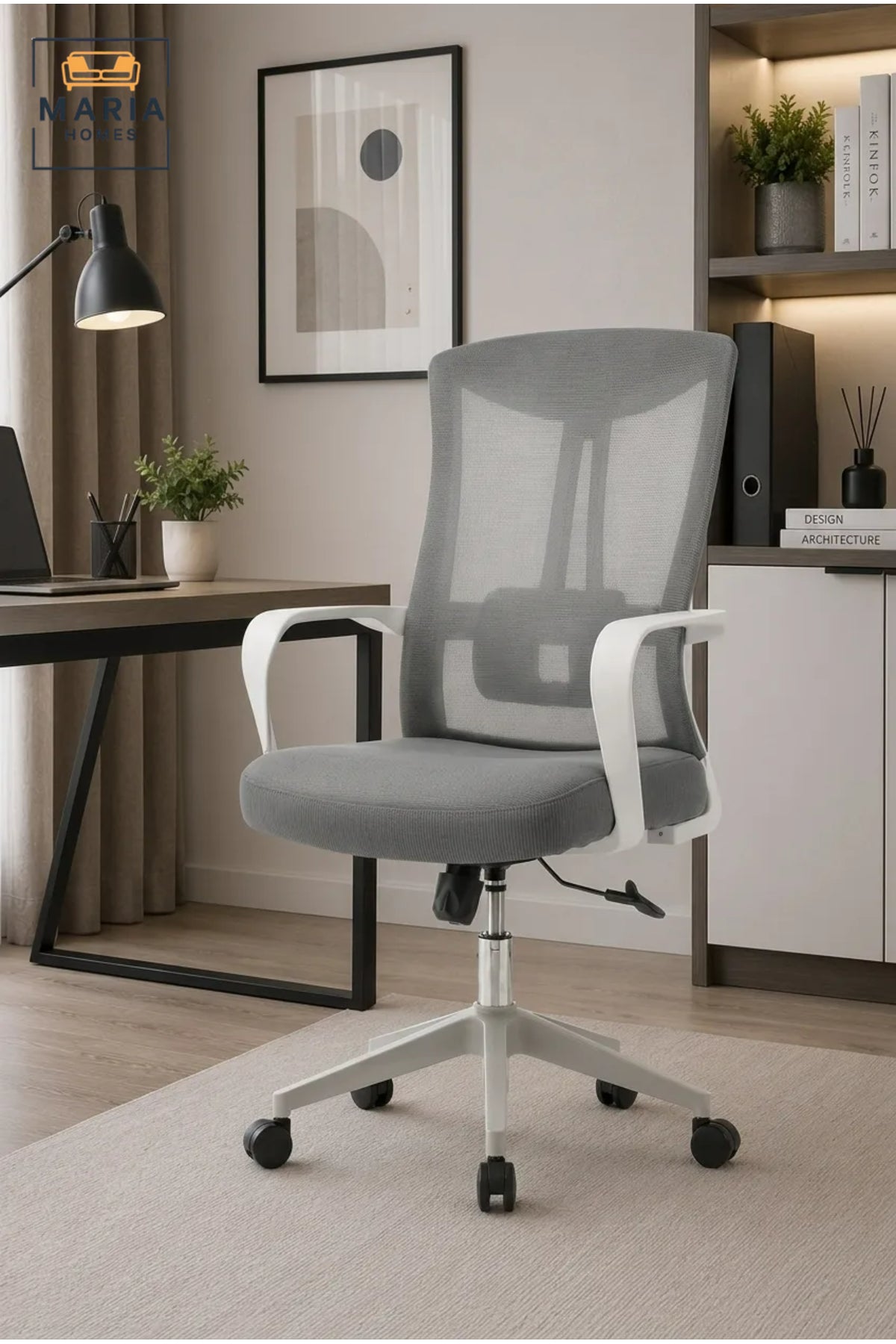 Ergonomic Mesh Office Chair with Lumbar Support, Adjustable Height and Modern White Frame