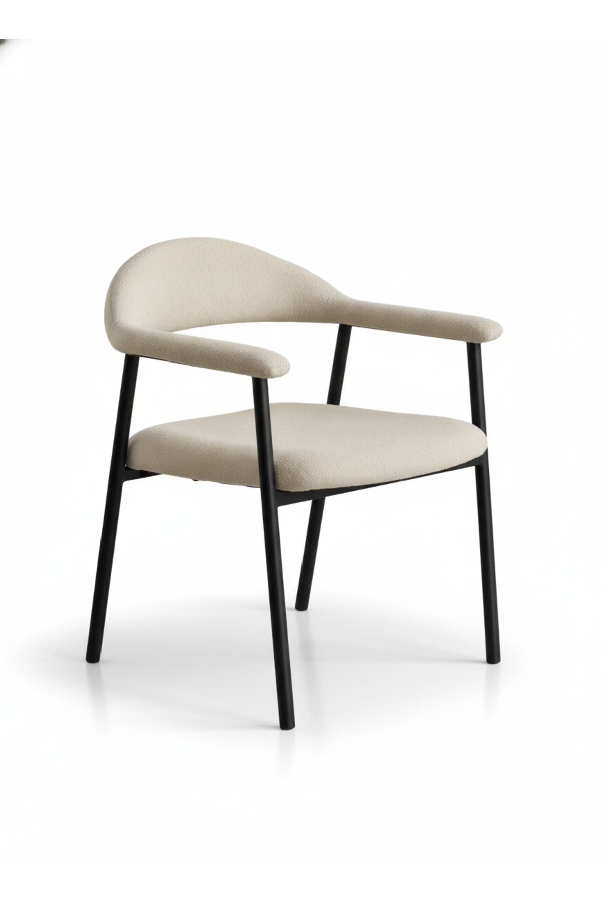 Modern Camel Upholstered Dining Chair with Curved Back & Black Metal Legs