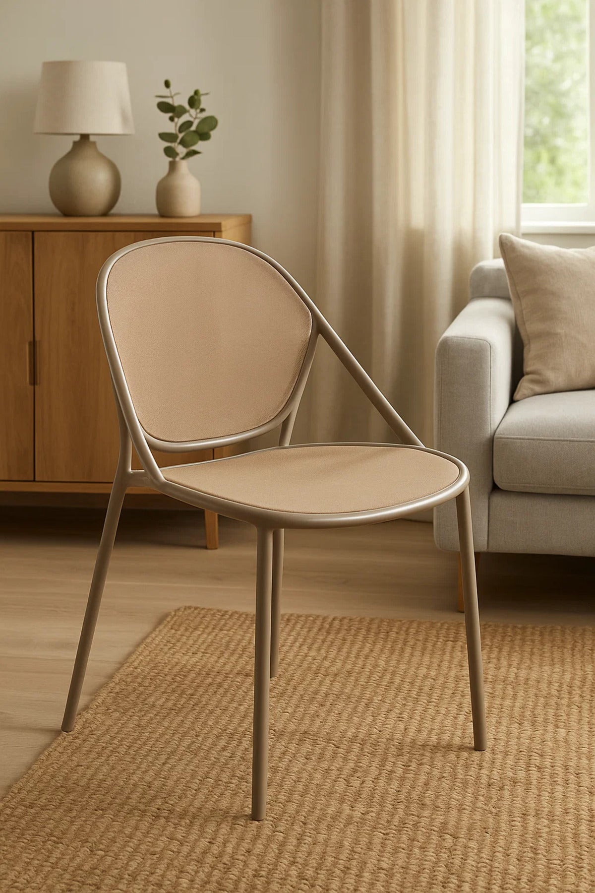 Modern Beige Mesh and Metal Frame Chair Stylish, Durable, Comfortable Seating for Indoor