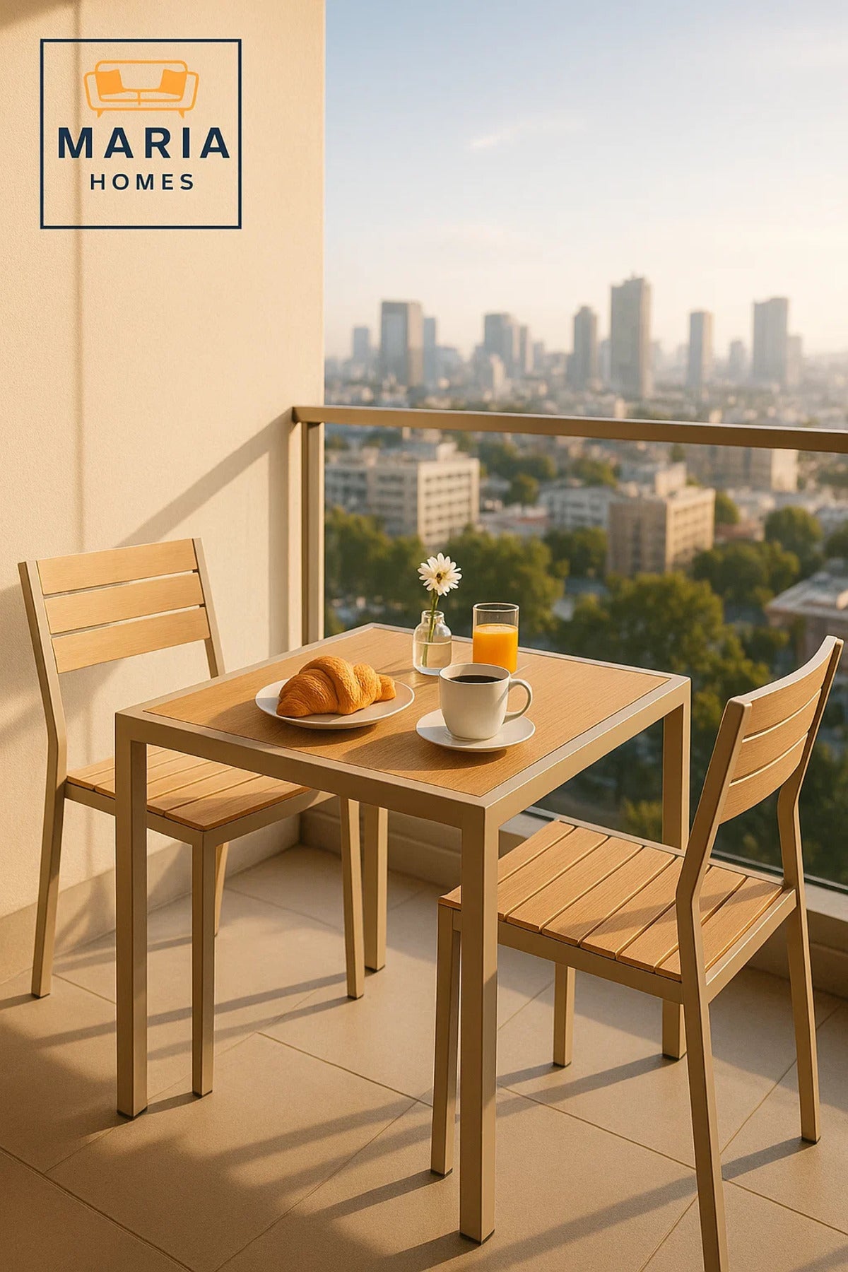 Modern Square Dining Table 80x80x75 | Light Wood Top | Metal Frame Indoor Outdoor Use