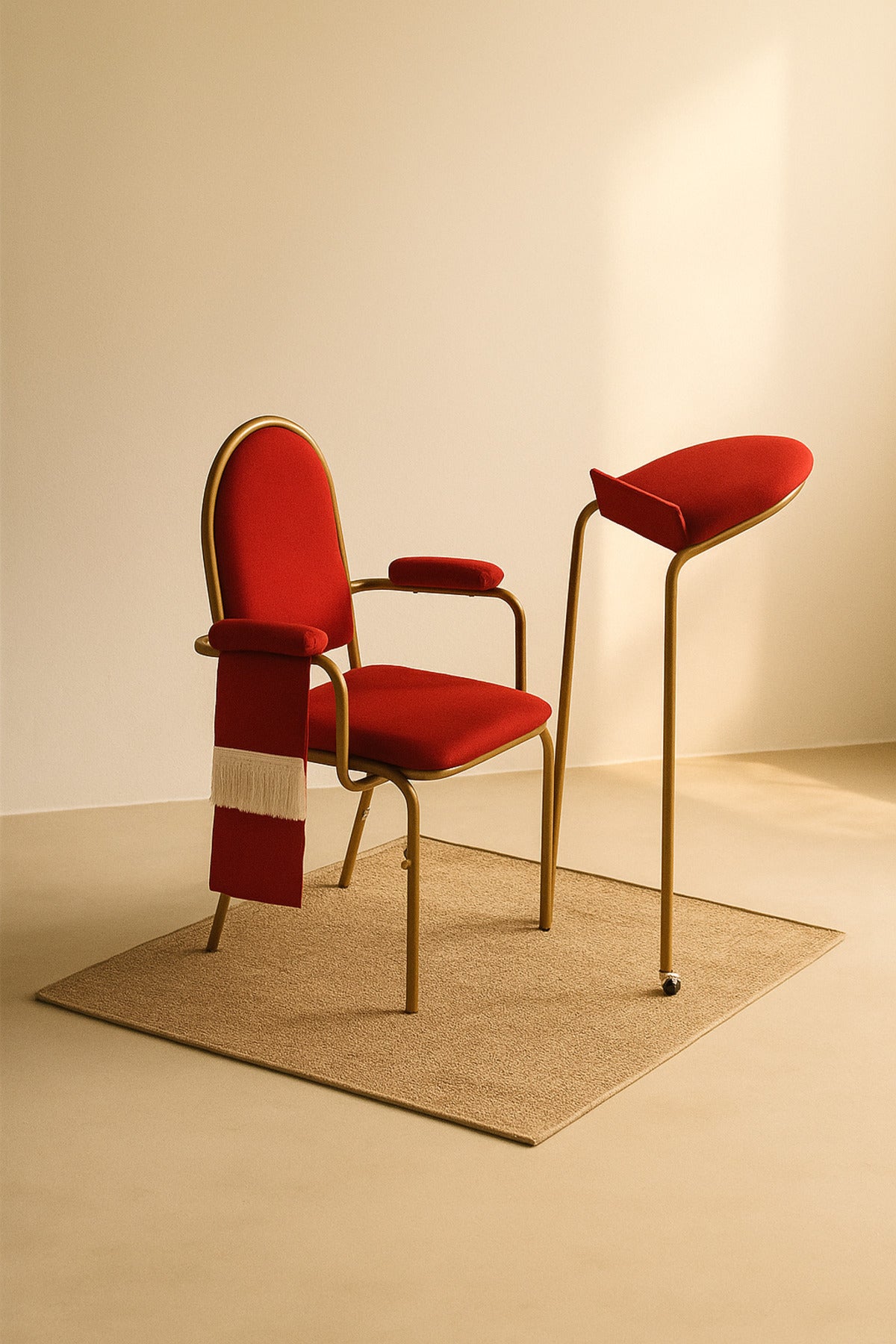 Red Prayer Chair with Back Support Ð Comfortable Metal Frame Chair with Foldable Kneeling Stand
