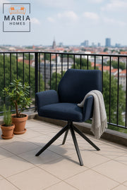 Dark Blue Swivel Armchair Ð Modern Fabric Upholstery with Sturdy Metal Base
