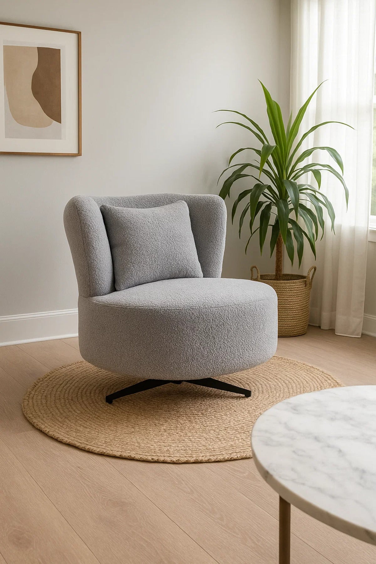 Luxury Fabric Swivel Lounge Chair, Comfortable Accent Chair for Living Room, Bedroom & Office (Grey)