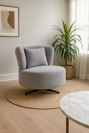 Luxury Fabric Swivel Lounge Chair, Comfortable Accent Chair for Living Room, Bedroom & Office (Grey)