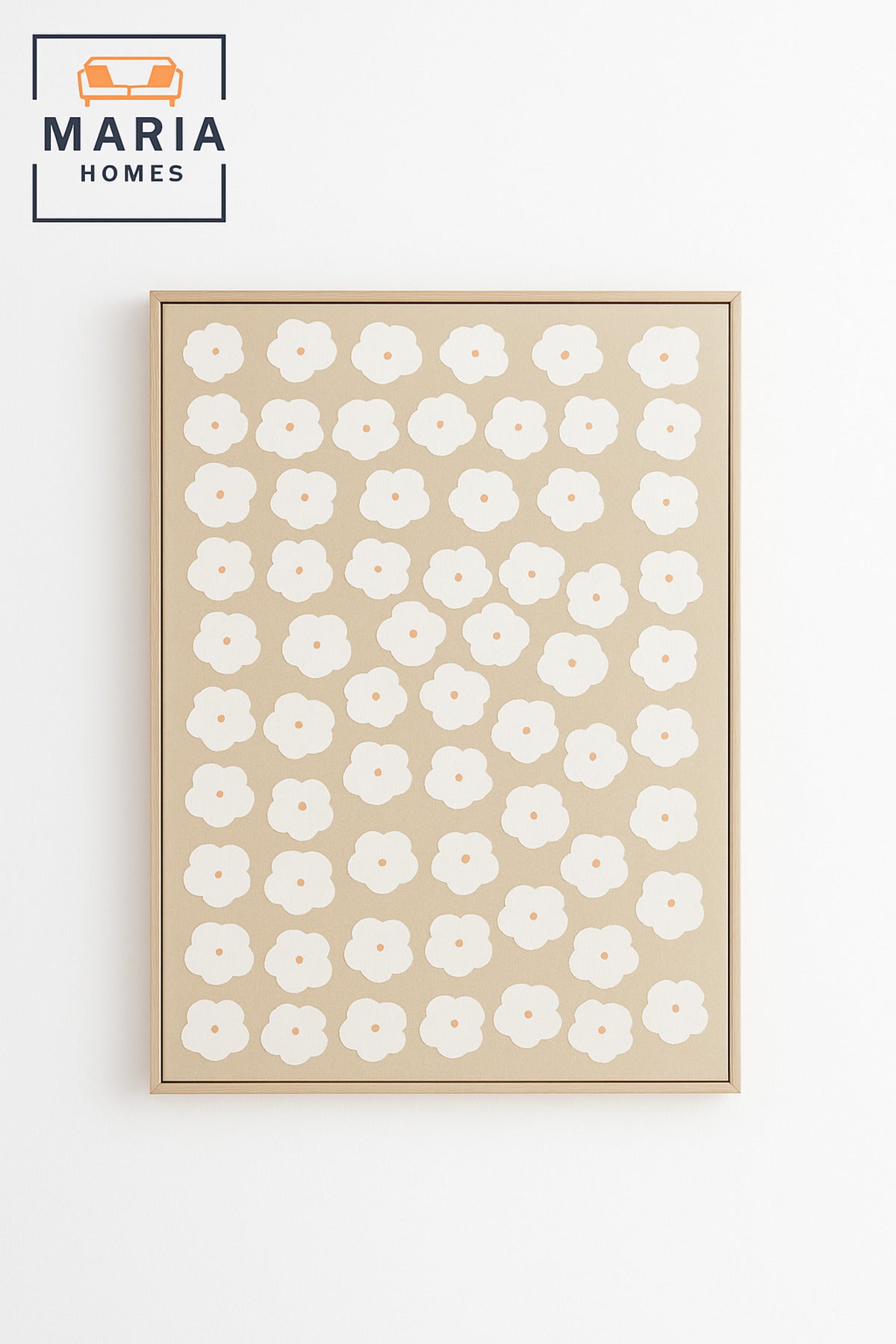 Large White & Beige Floral Pattern Wall Art Ð Framed Canvas 120_80 cm