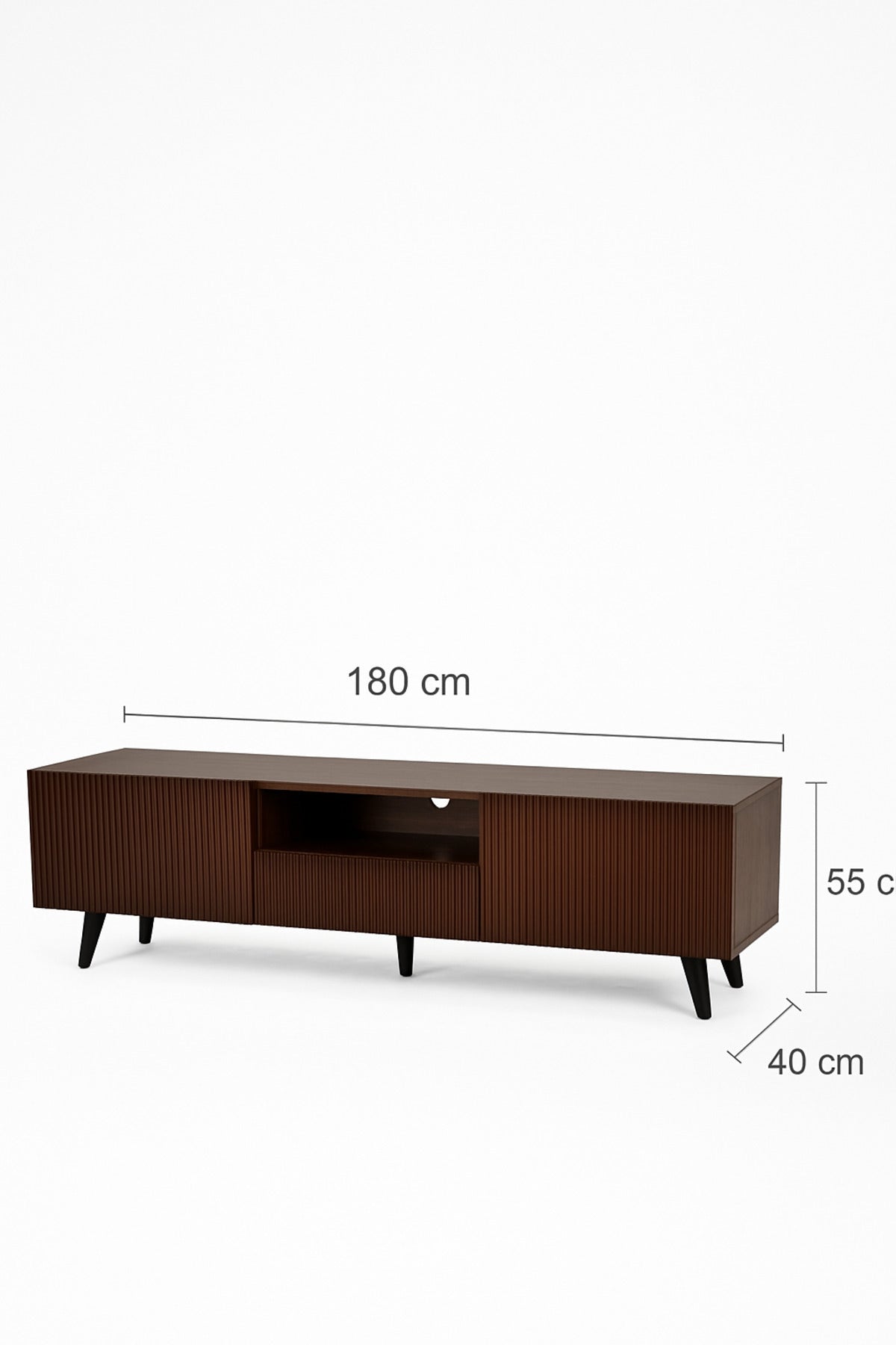 Brown Wooden TV Stand 180_40_55 cm Ð Modern Ribbed Design TV Unit with Storage Cabinets