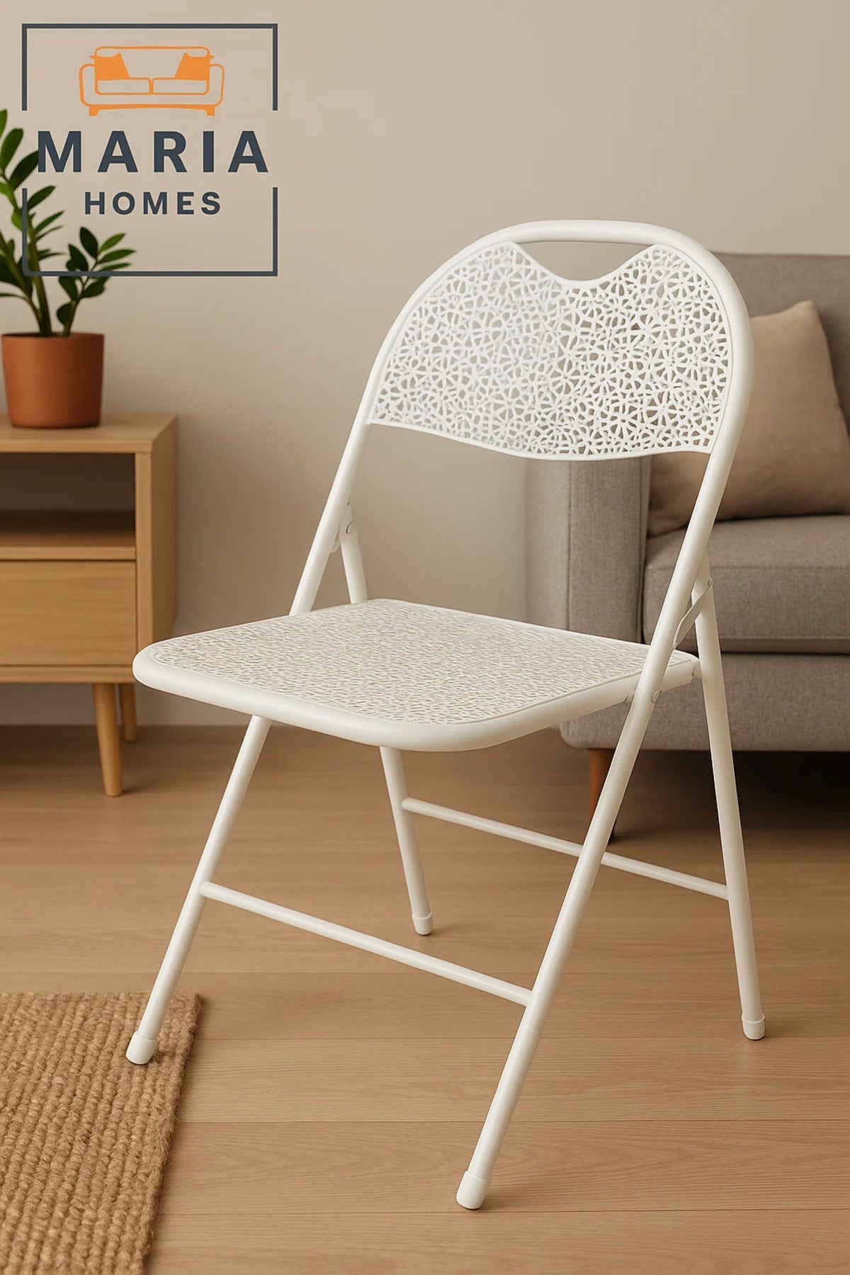 White Folding Chair with Decorative Cut-Out Back Ð Lightweight & Compact Design
