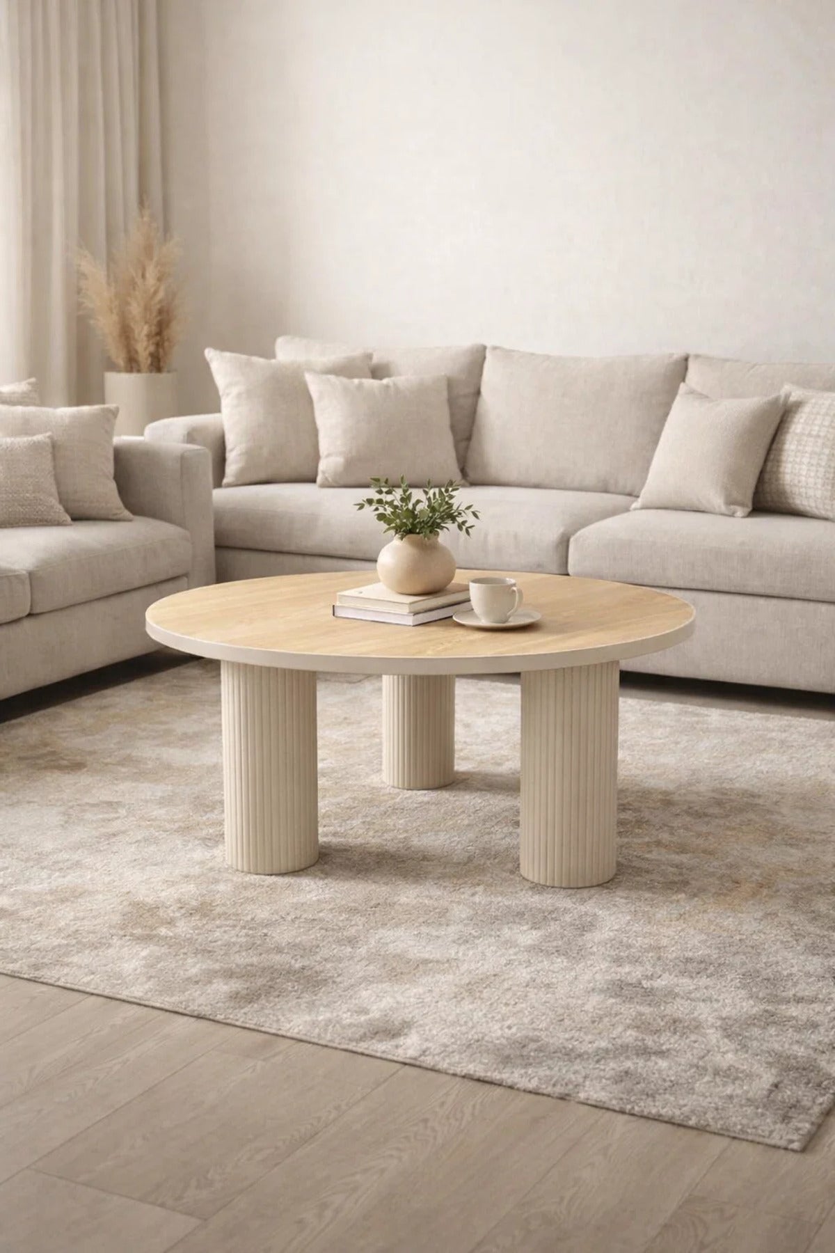 Beige & Wood Center Table 80_80_45 cm √ê Modern Round Coffee Table
