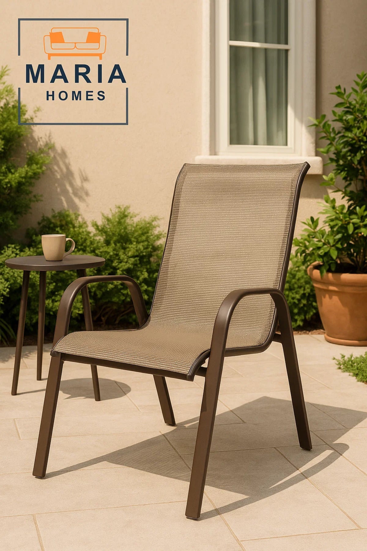 Mesh Outdoor Armchair with Brown Frame Ð Breathable Patio Chair for Garden, Balcony, or CafŽ