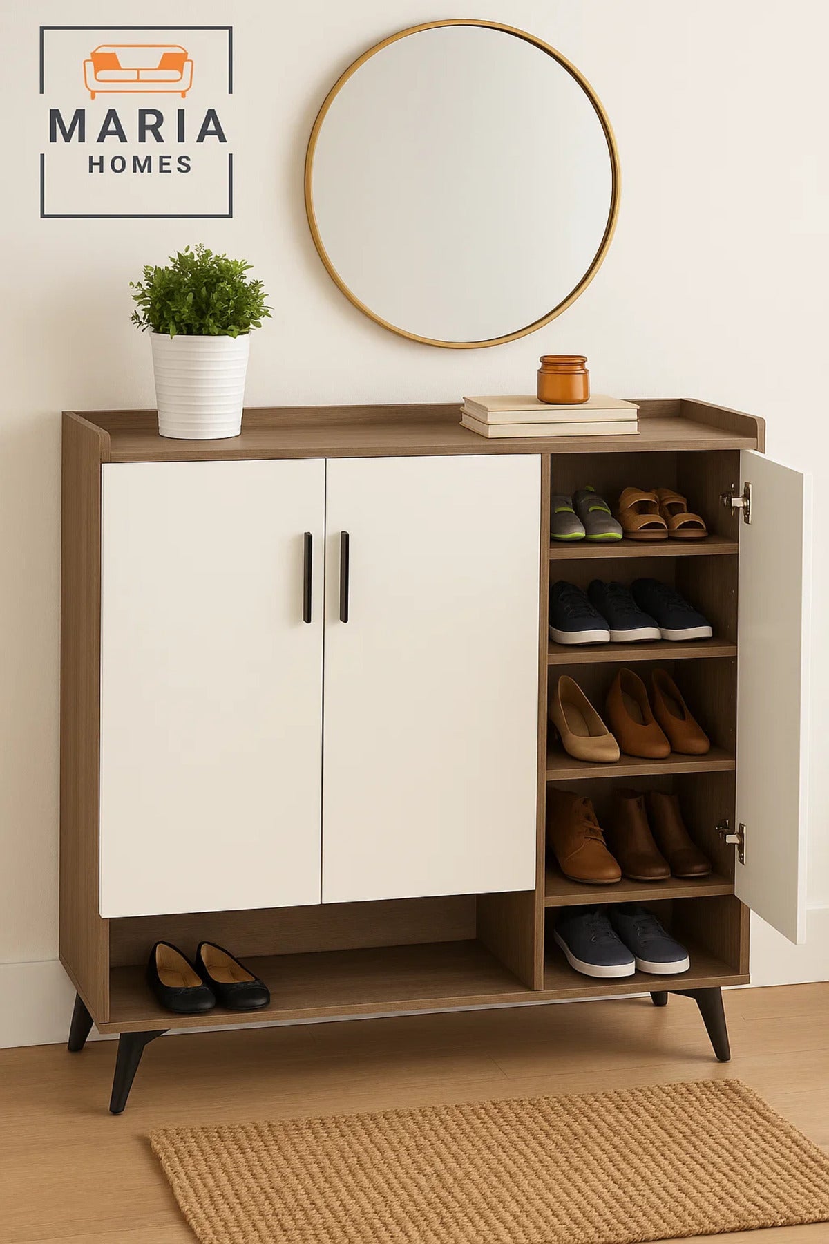 Contemporary White 3-Door Wooden Shoe Rack with Open Bottom Shelf Ð Space-Saving Shoe Cabinet