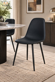 Modern Black Dining Chair with Padded Upholstered Seat, Curved High Backrest and Slim Black Legs for Dining Room, Kitchen, Café & Restaurant