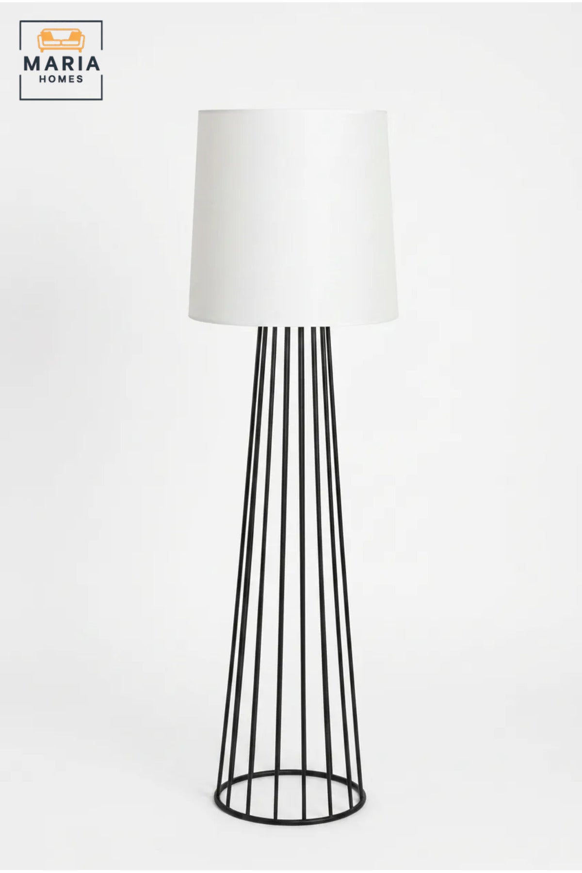 Modern Floor Lamp with Fabric Drum Shade and Open Cage Frame, Decorative Freestanding Standing Light for Living Room, Bedroom, Reading Corner and Office