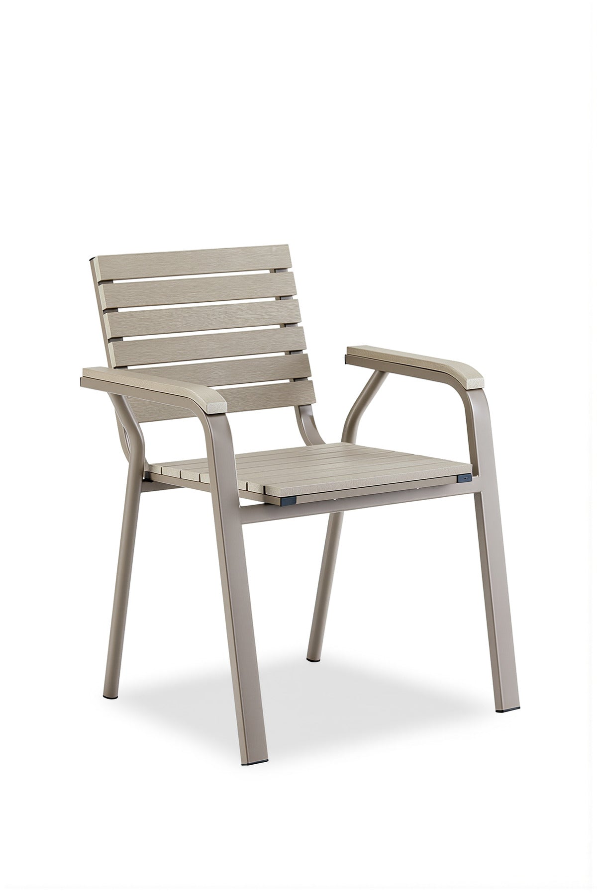 Light Grey Outdoor Dining Armchair Metal Frame Wooden Look Garden Balcony Durable Patio Chair