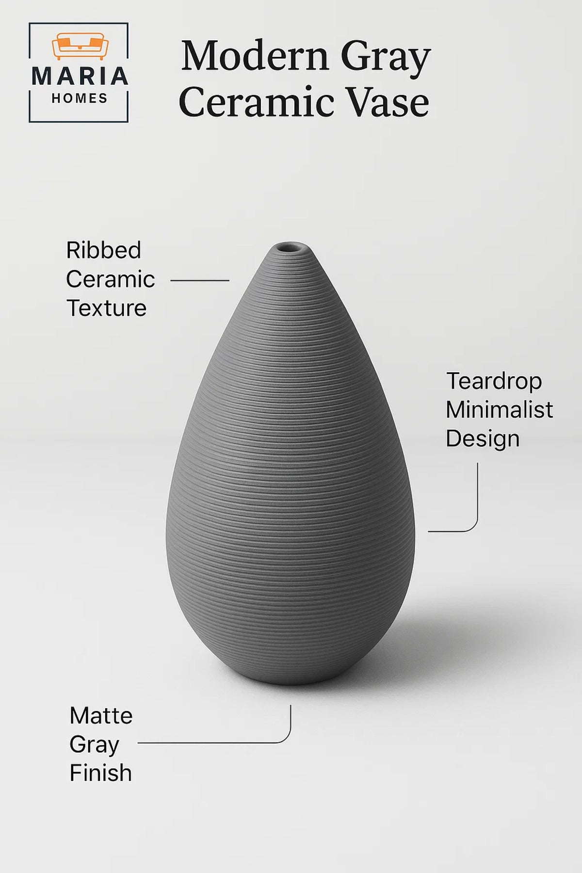 Modern Grey Decorative Vase Ð Teardrop Ceramic Table Vase for Home and Office Decor