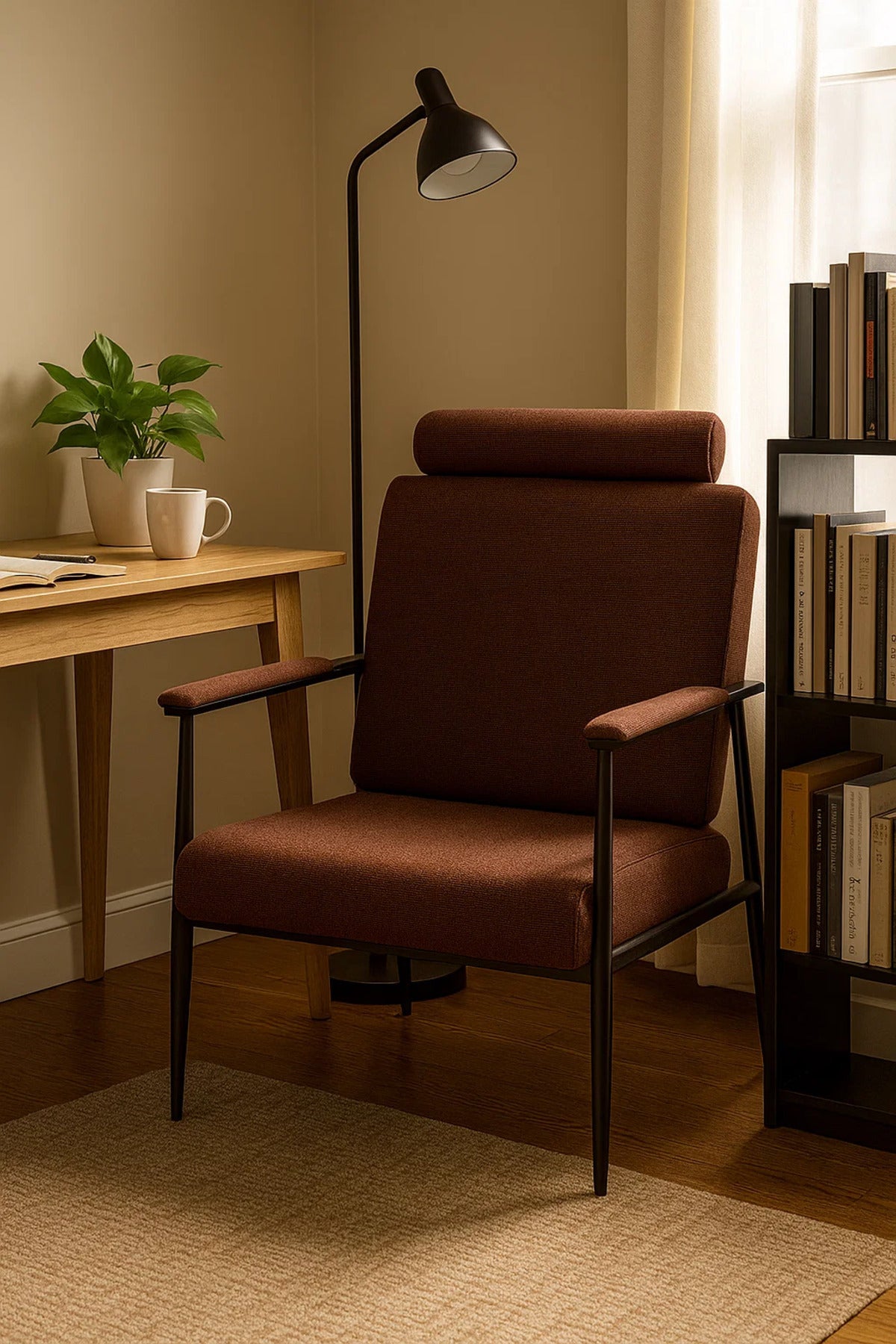 Luxury Coffee Lounge Chair with Headrest for Living Room Office, Modern Premium Comfortable Armchair