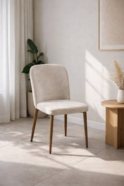 Premium Dark Beige Fabric Dining Chair with Elegant Dark Legs for Stylish Kitchen Dining Area