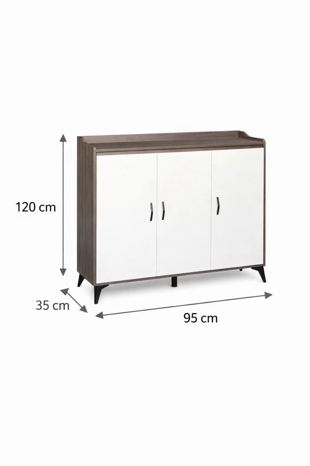 Modern Brown and White Shoe Cabinet Three Door Storage Organizer for Entryway Hallway 120x35x95cm