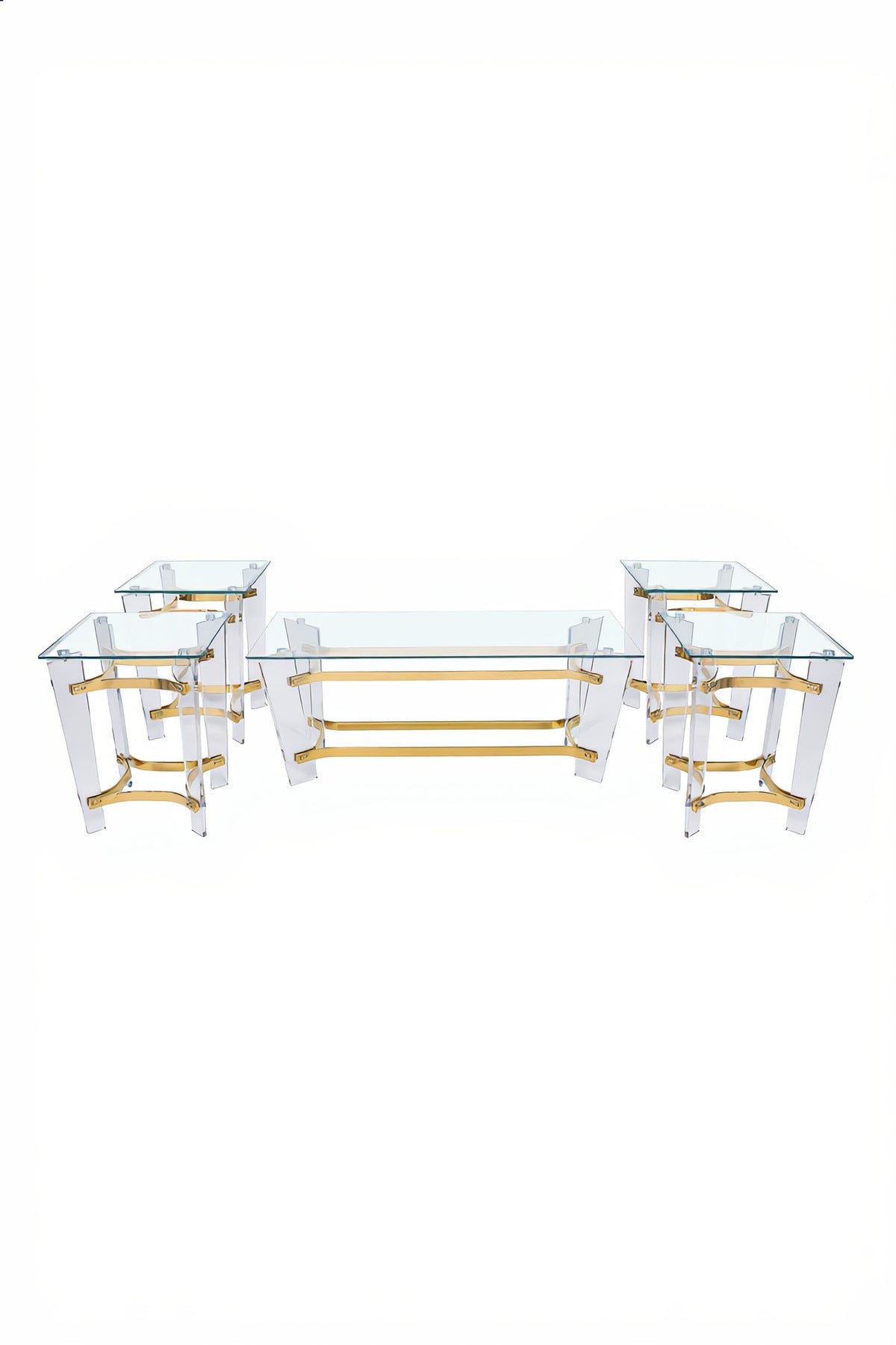 Elegant 5-Piece Glass Coffee Table Set with Gold Acrylic Base √ê Modern Living Room Furniture