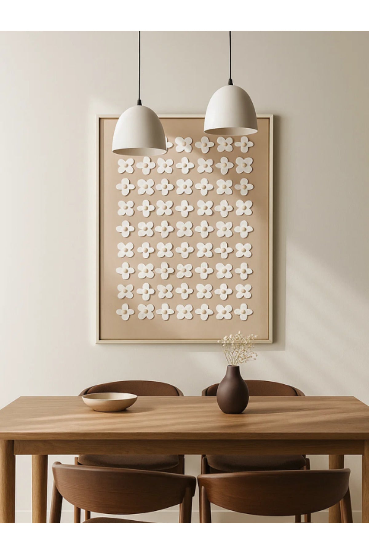 Modern Geometric Wall Art Ð 120_80 cm Beige Floral Pattern Framed Canvas DŽcor