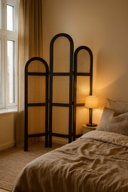 3-Panel Rattan Room Divider with Black Frame Ð 121_180 cm Modern Arched Privacy Screen