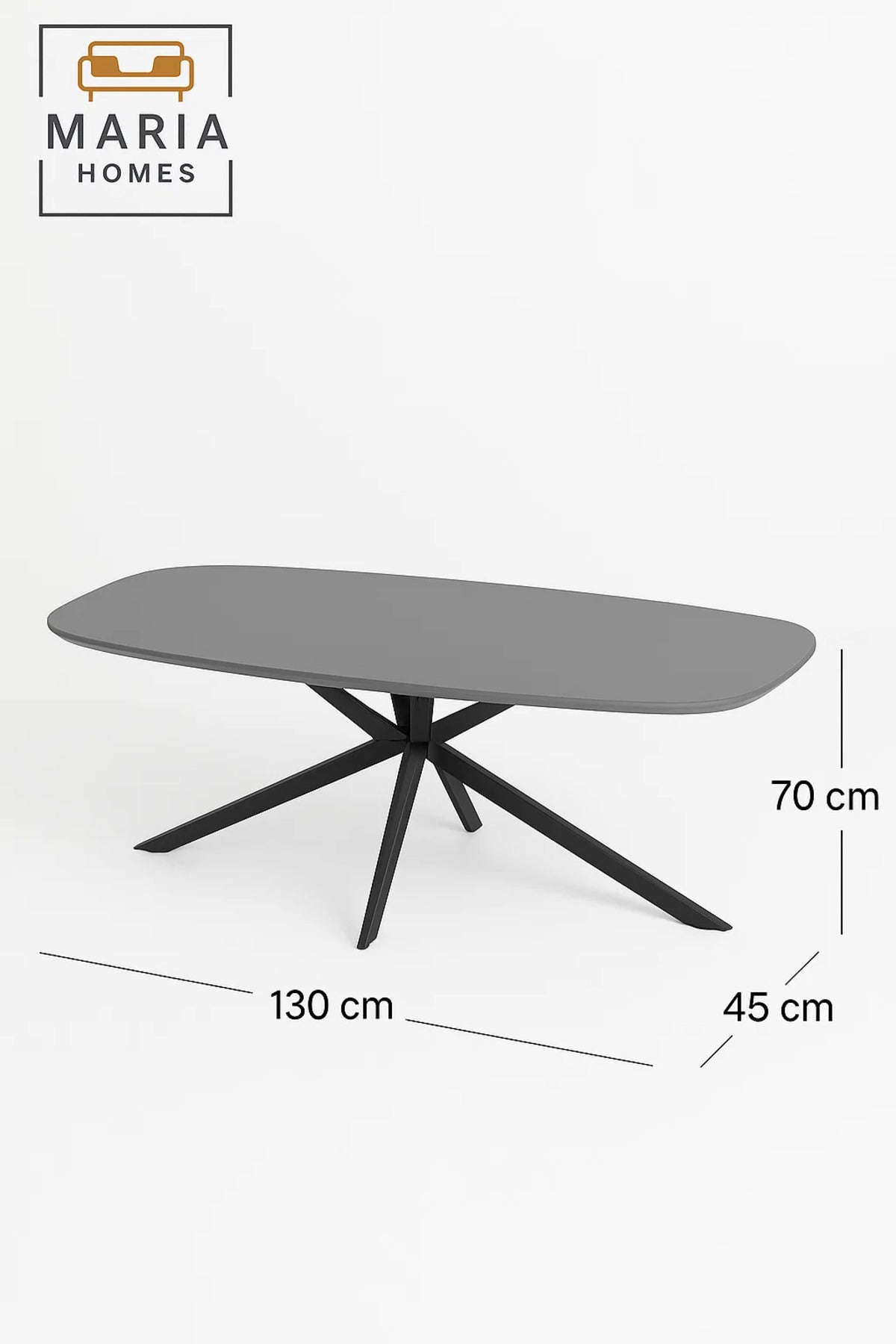 Center Table 130x70x45cm Ð Grey Stone Finish with Sleek Black Metal Legs